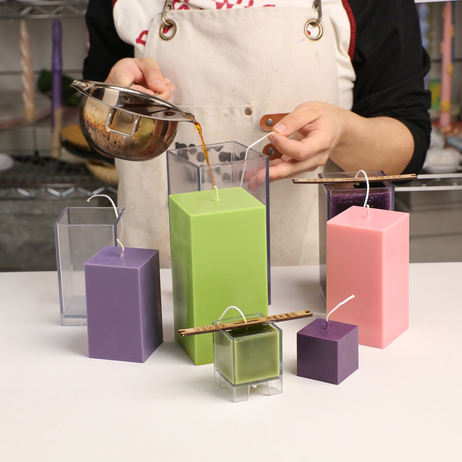 DIY Geometric Candle Pouring Process with Clear Molds - Crafting Modern Pillar Candles - Boowan Nicole