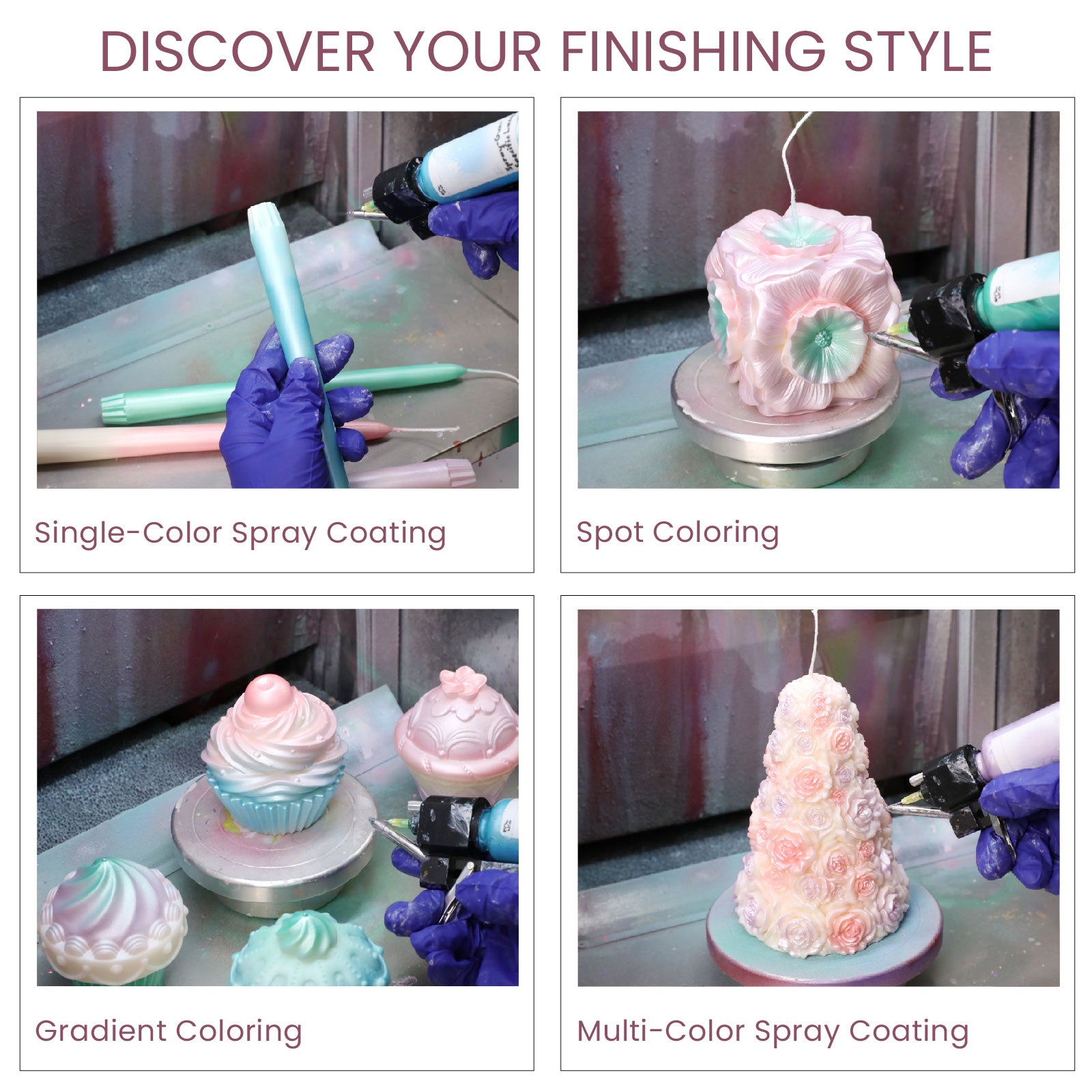 Four airbrushing techniques: single-color, spot coloring, gradient, and multi-color coating -Boowan Nicole