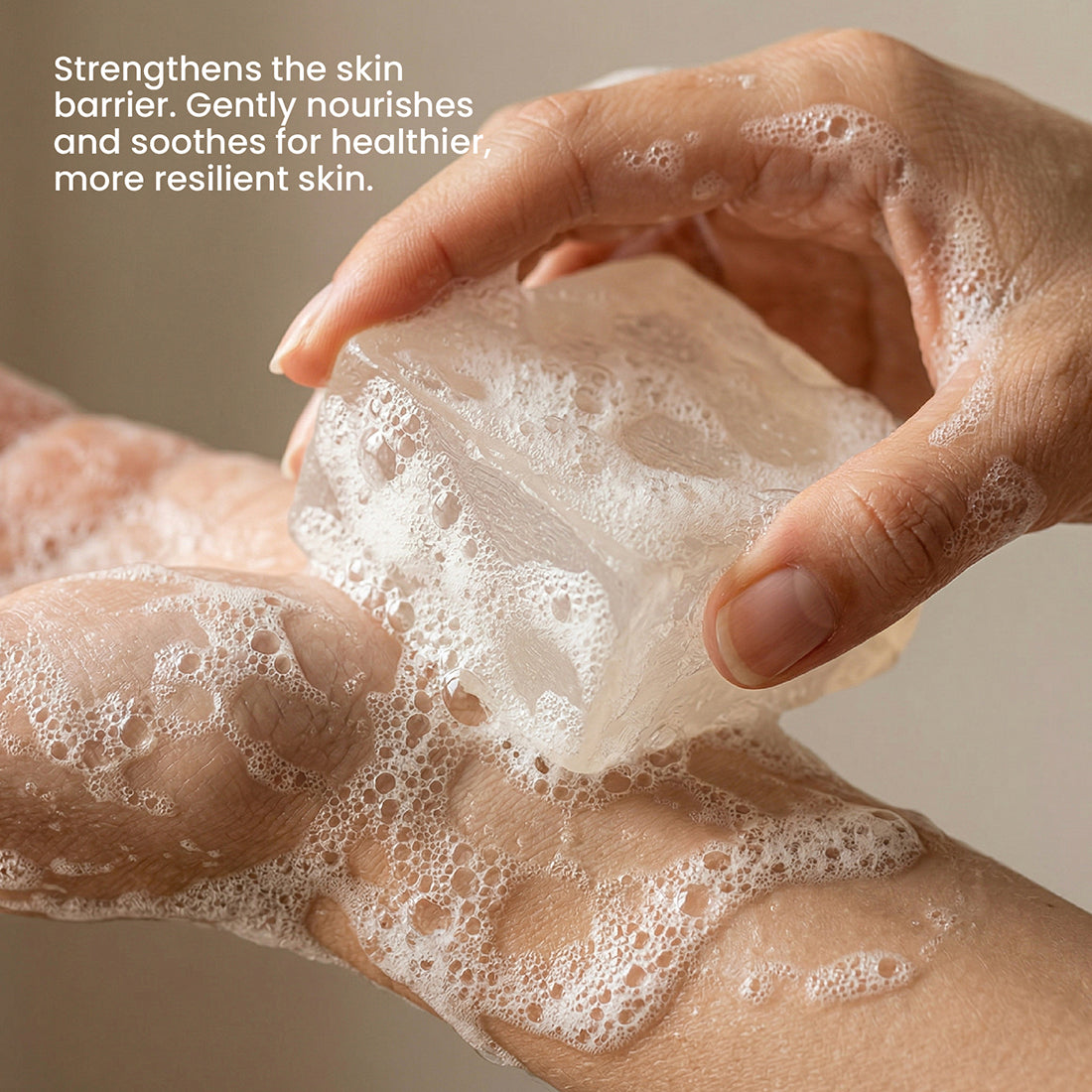 Lathering Rice Essential Soap Bar on Skin - Boowan Nicole