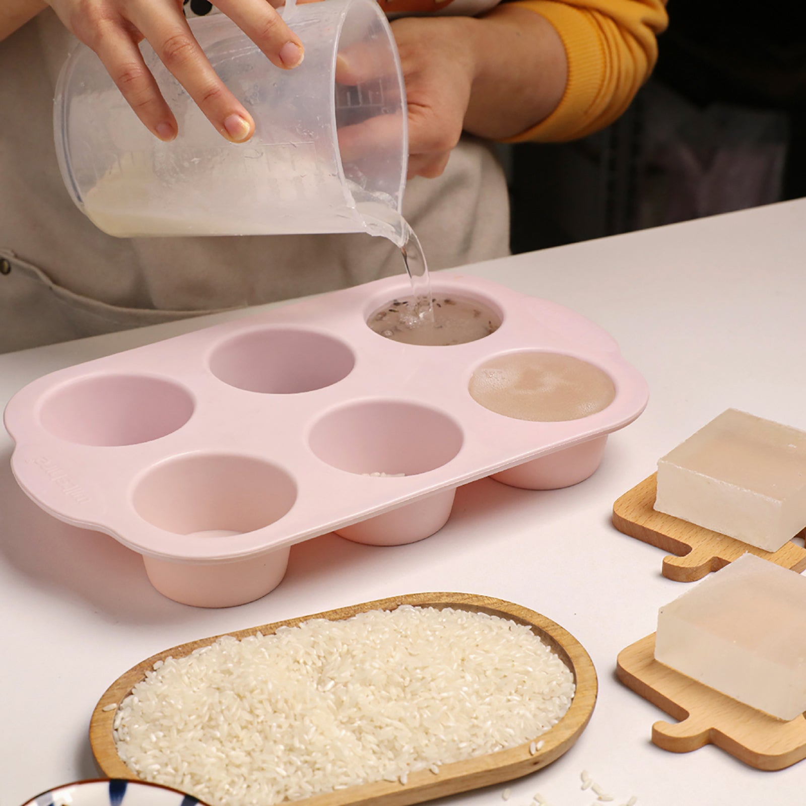Pouring Rice Water Soap Base into Mold - Boowan Nicole