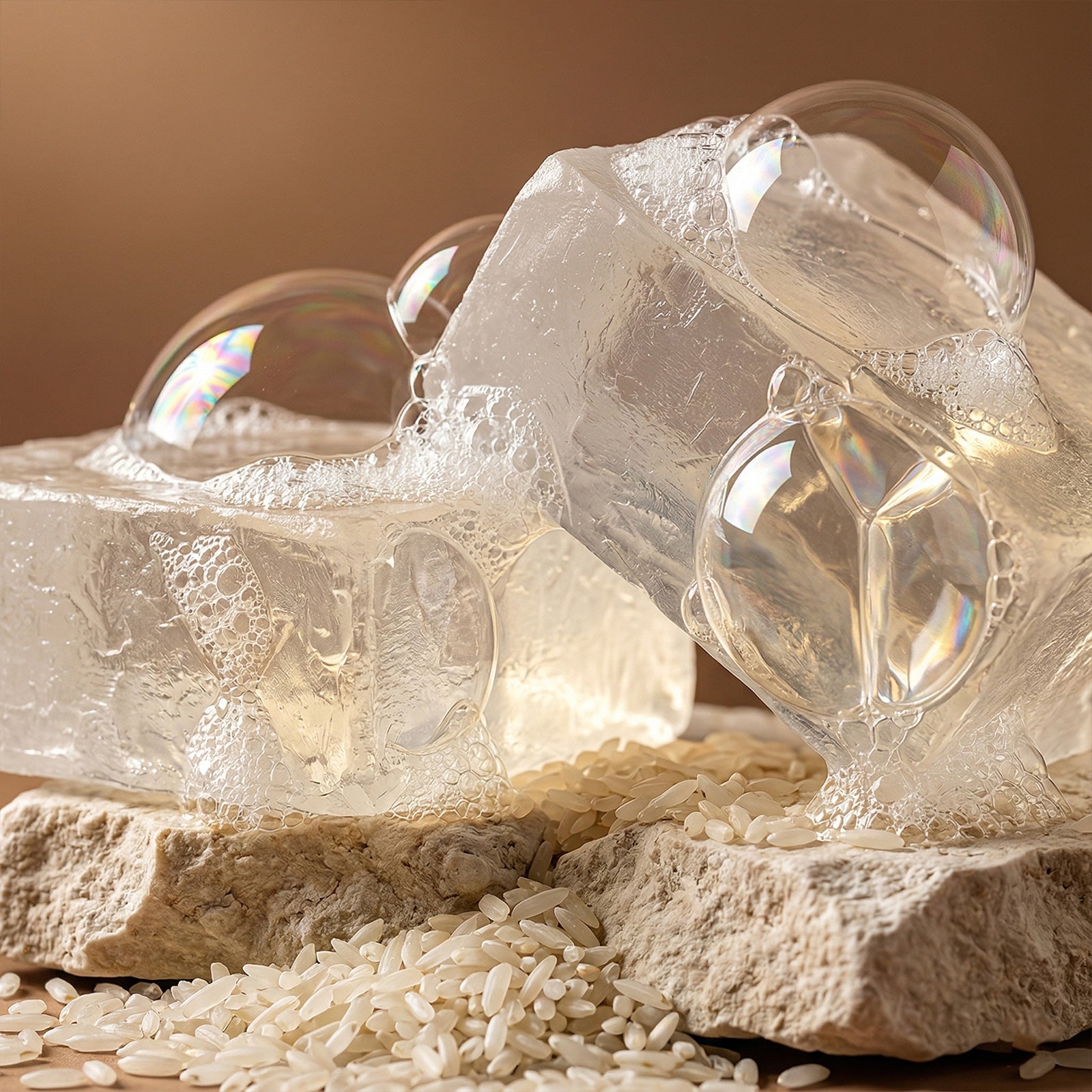 Clear Rice Essential Soap Bars with Bubbles & Rice Grains - Boowan Nicole