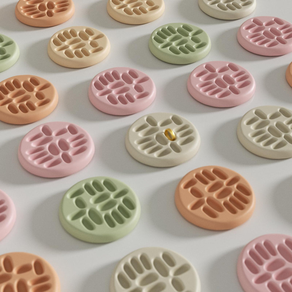 Batch-made round ring trays in assorted pastel colors for versatile jewelry storage - Boowan Nicole