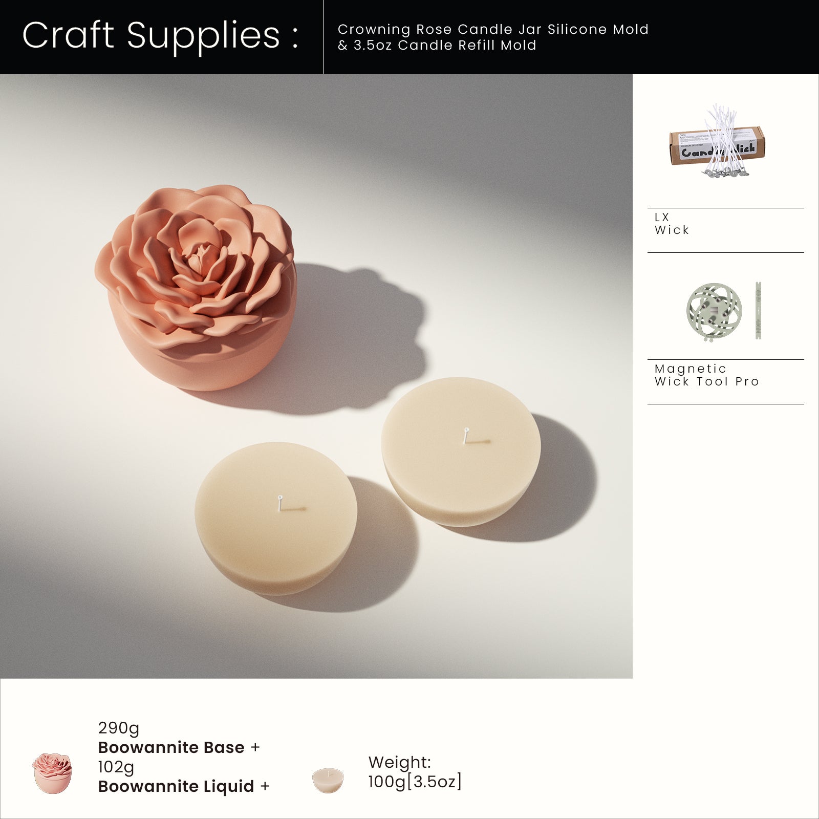 Crowning Rose Candle Jar Silicone Mold & 3.5oz Candle Refill Mold