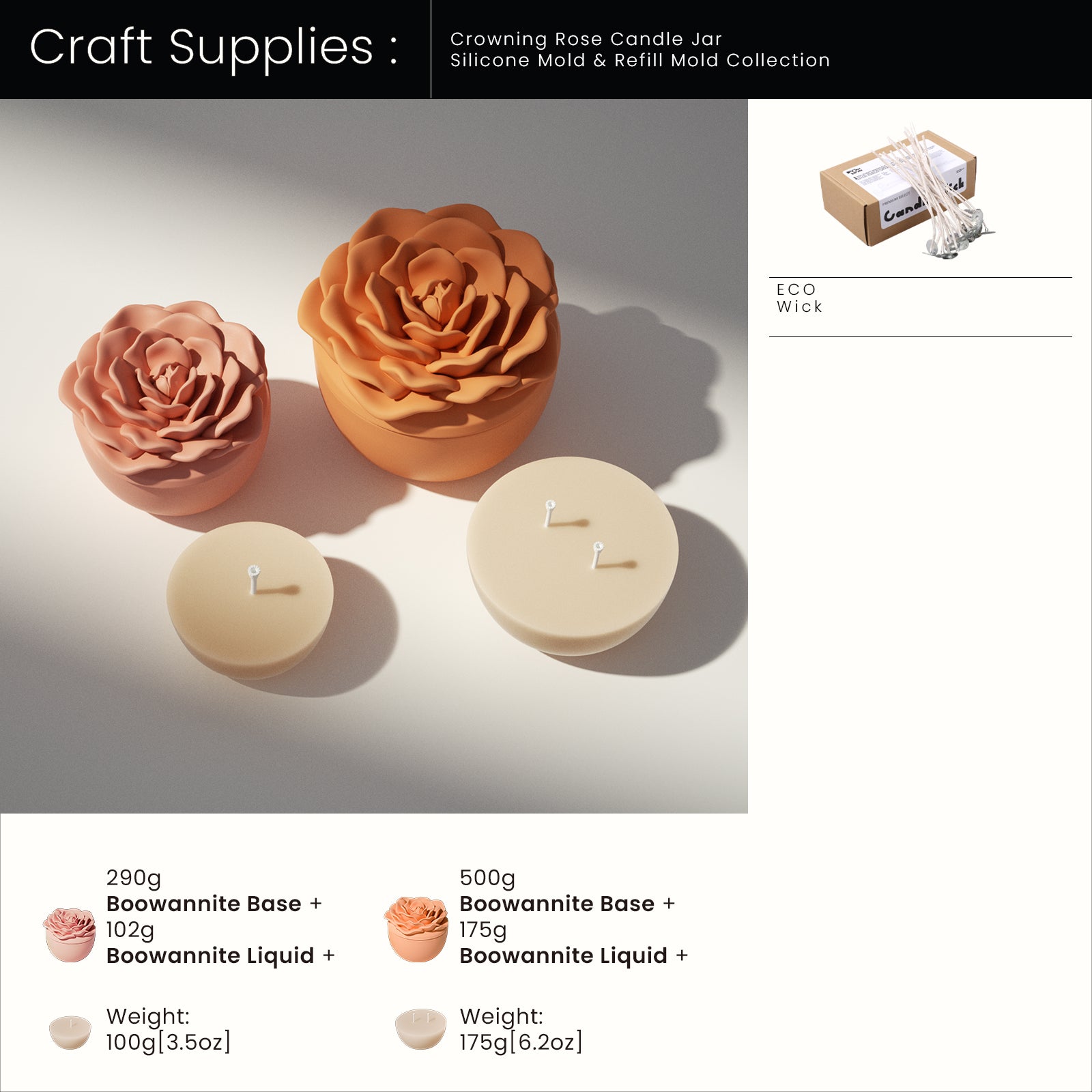 Collection de moules en silicone et de moules de recharge pour pot de bougie Crowning Rose