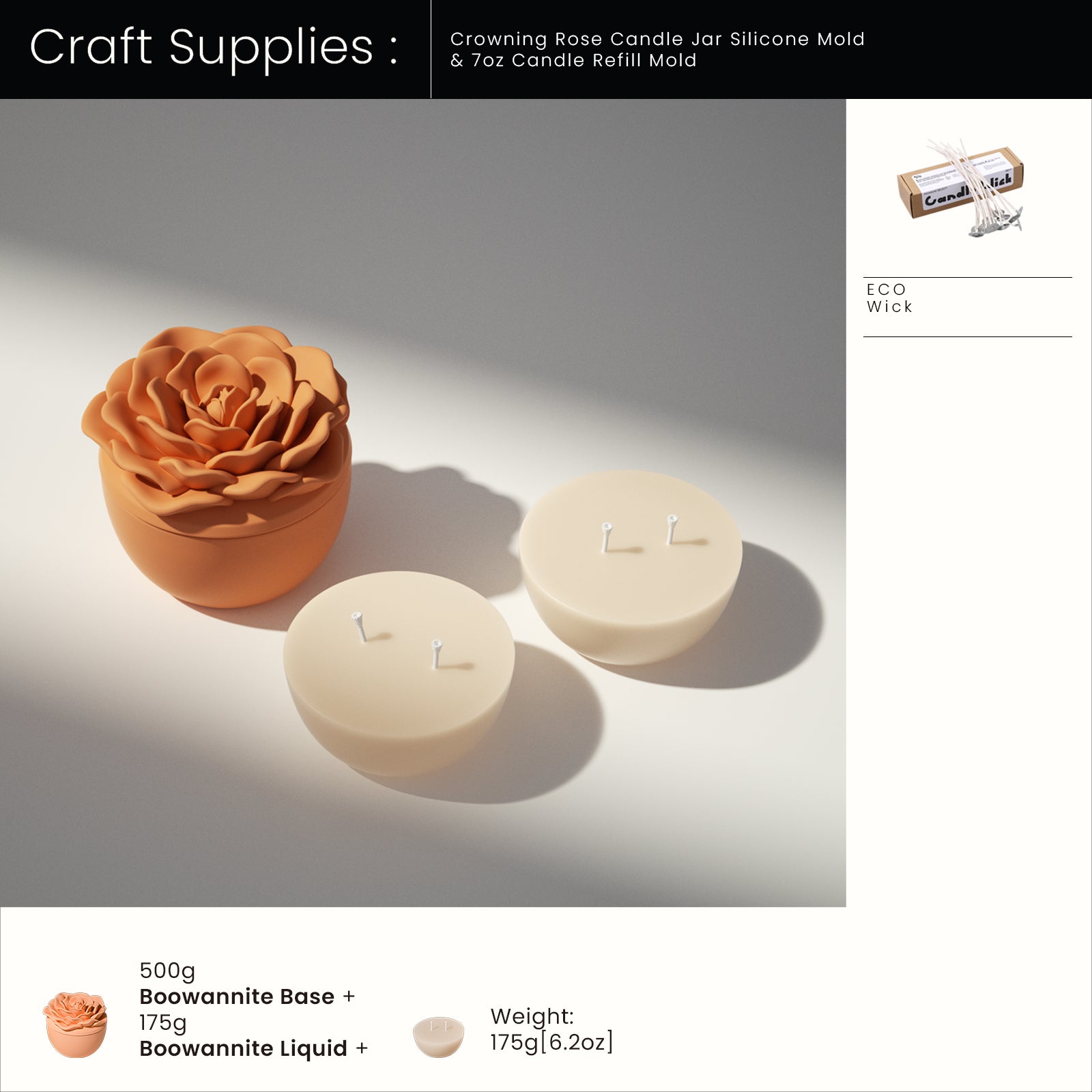 Crowning Rose Candle Jar Silicone Mold & 7oz Candle Refill Mold