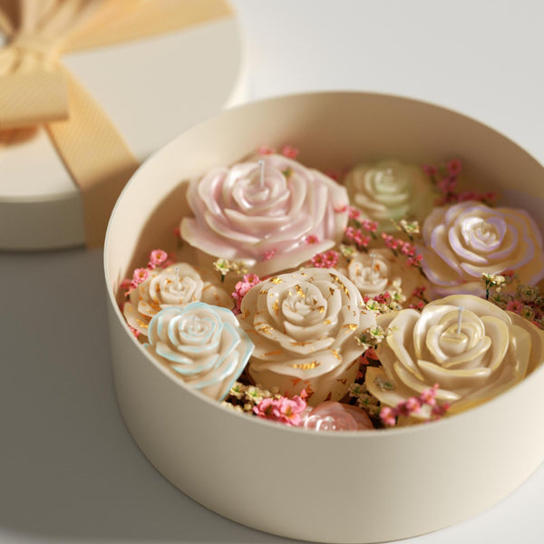 Hand-painted rose candles in various sizes and colors – handmade gifts for Mother’s Day and special occasions - Boowan Nicole