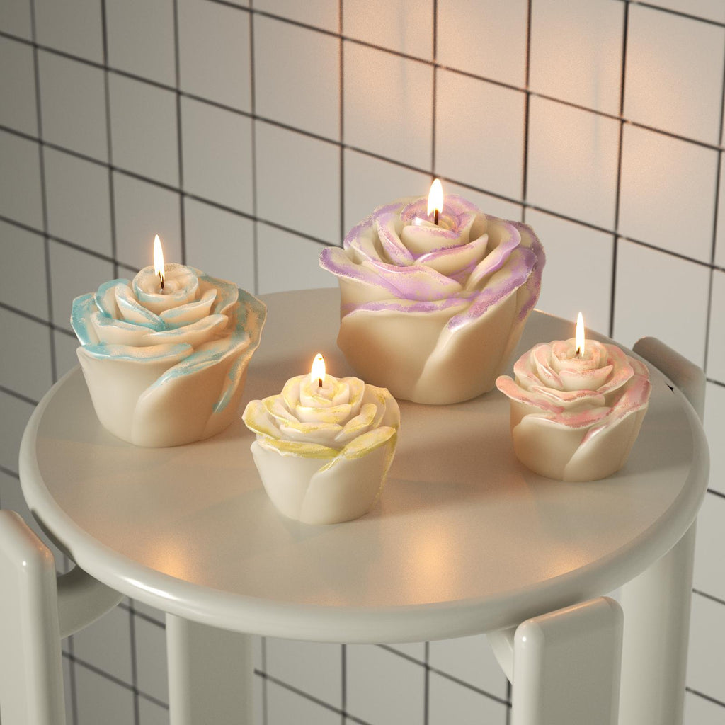 Hand-painted rose candles with pastel gradient edges – handmade home decor for gifting and ambiance - Boowan Nicole