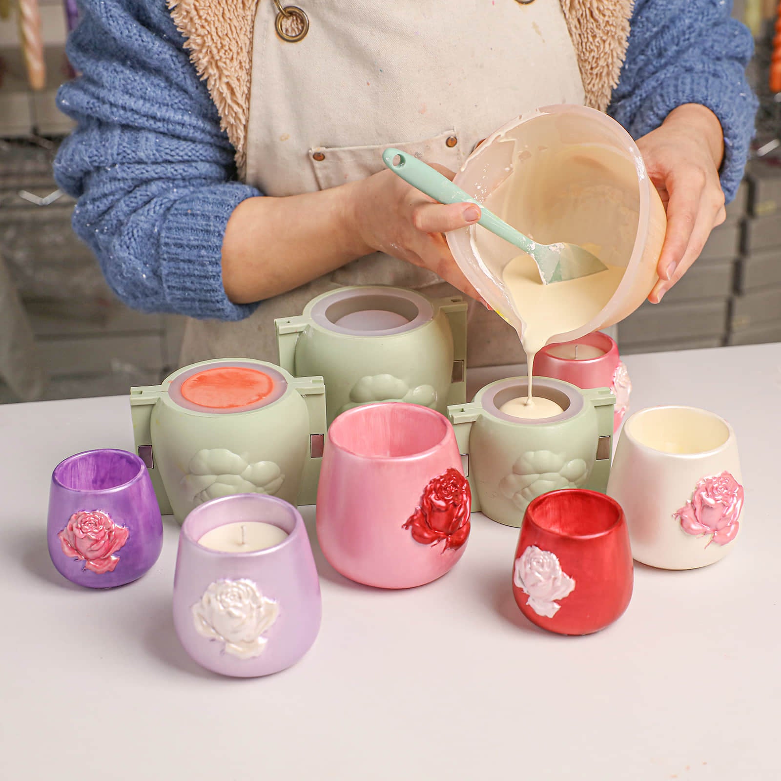 Rose Relief Candle Jar Silicone Mold Collection