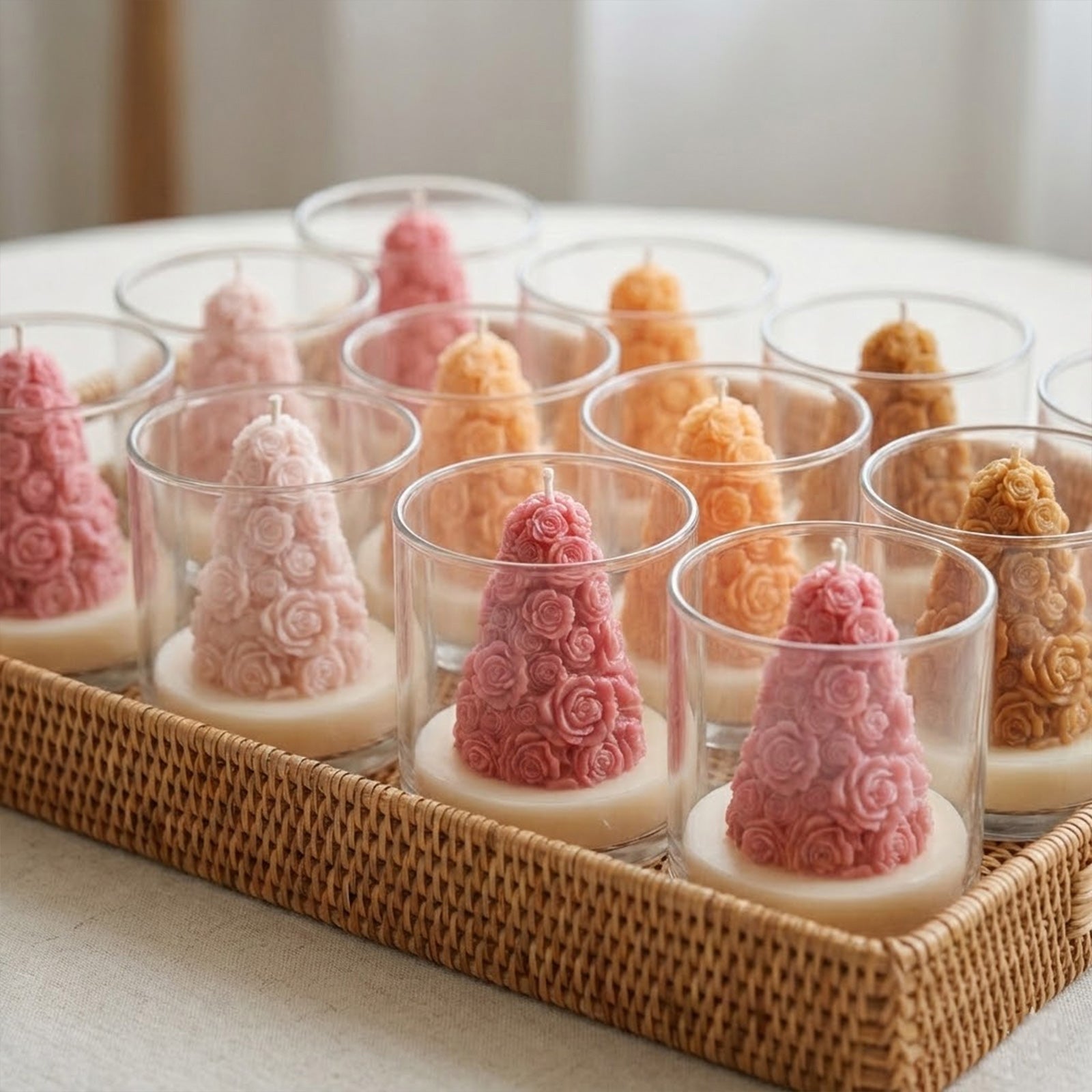Bulk Assorted Rose Tower Scented Candles in Glass Jars - Boowan Nicole