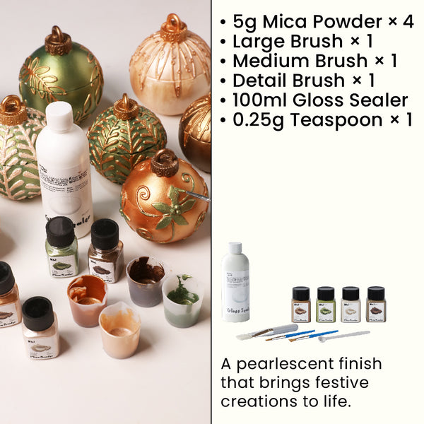 Glitter Colorable Acrylic Gloss Sealer Varnish With Mica Powder Kit-4 Of Christmas  Forest Colors