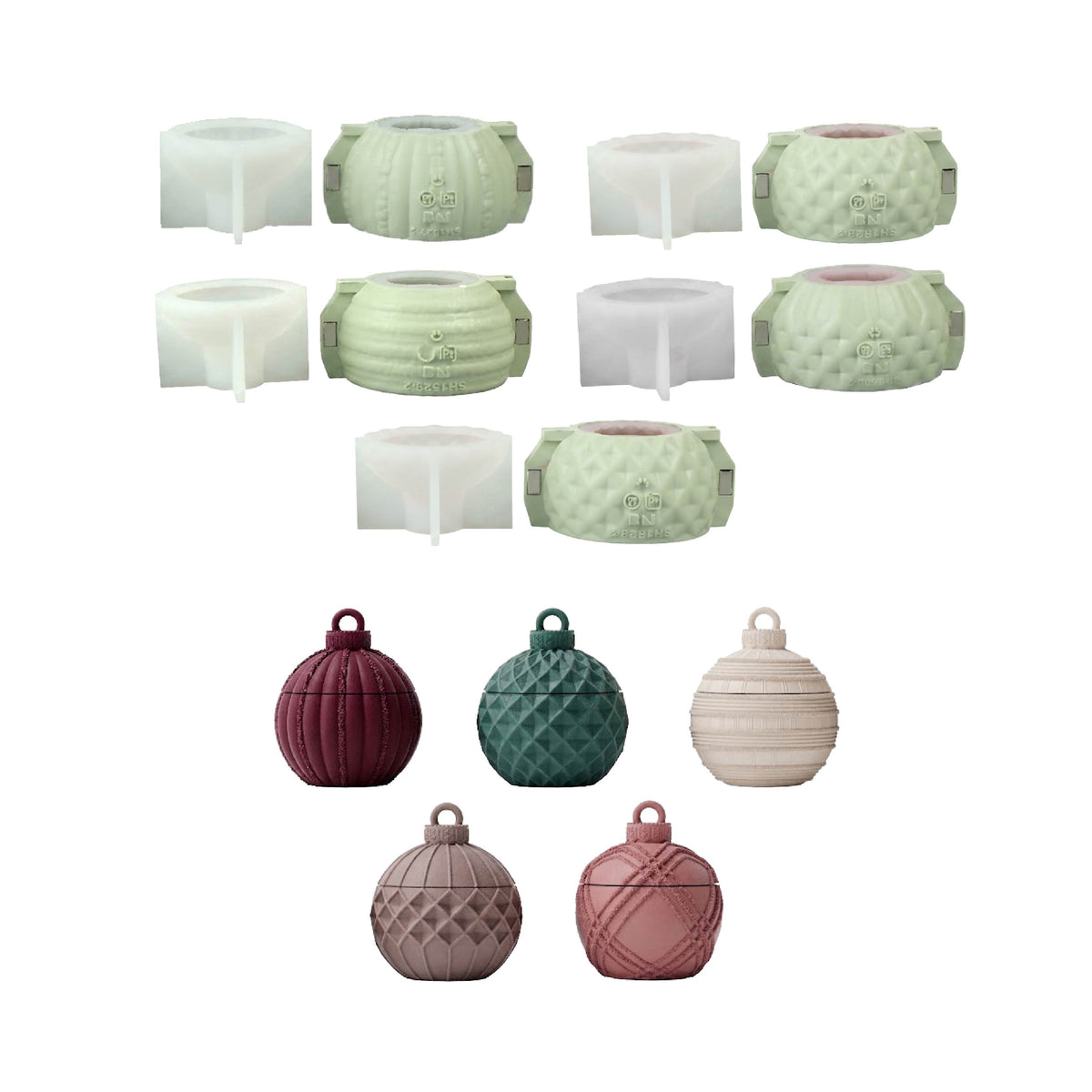 Geometric Pattern Christmas Bauble Candle Jar Silicone Mold Collection