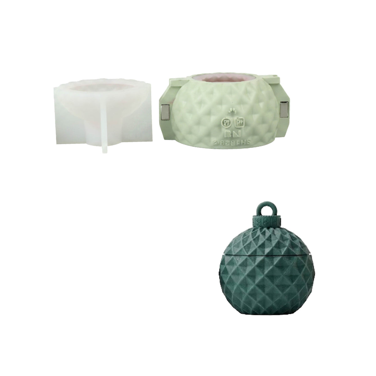 Geometric Pattern Christmas Bauble Candle Jar Silicone Mold Collection