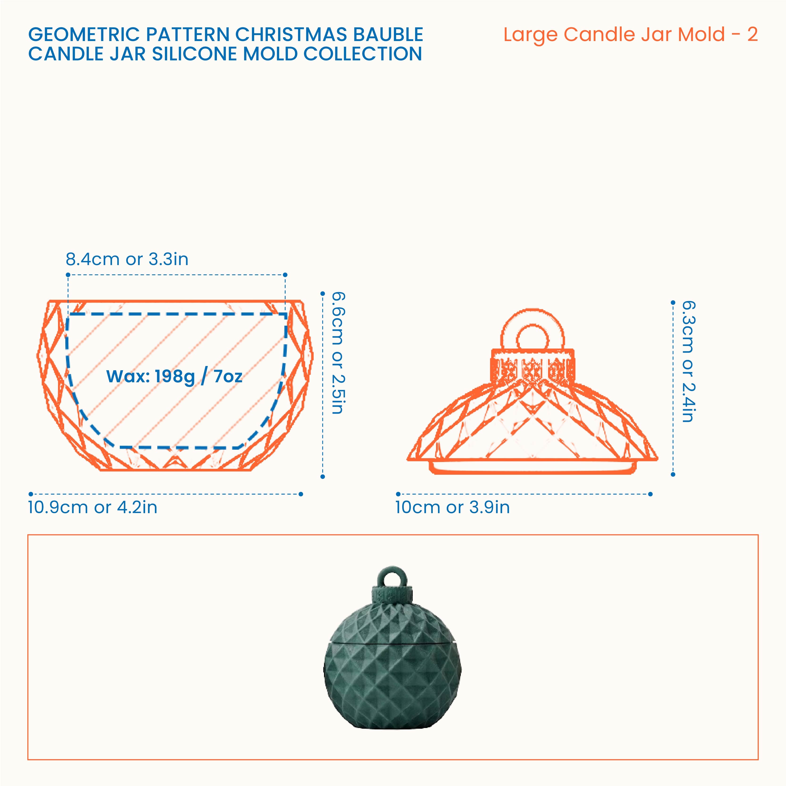 Diamond Ornament Large Candle Jar Mold size guide
