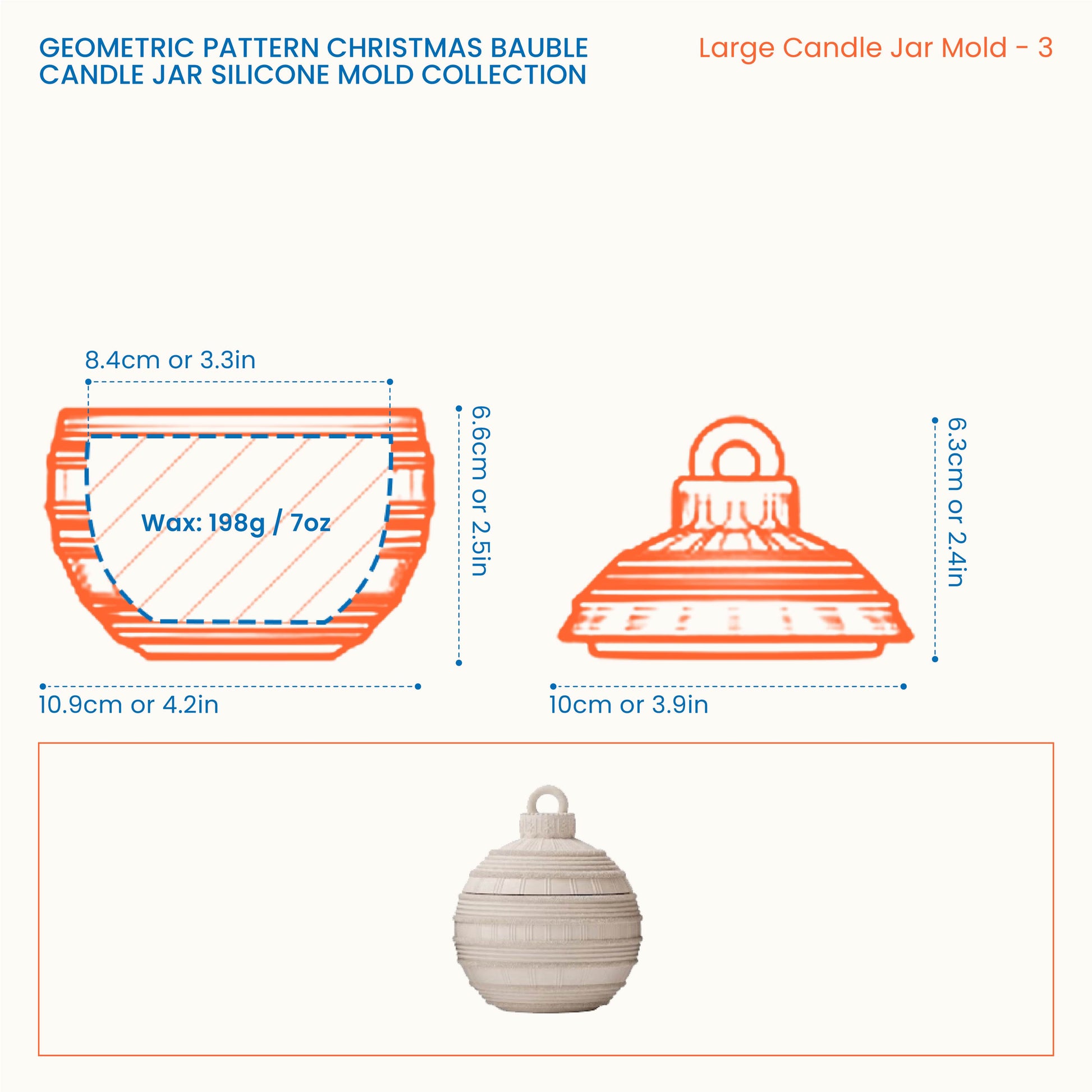 Lattice Ornament Large Candle Jar Mold size guide