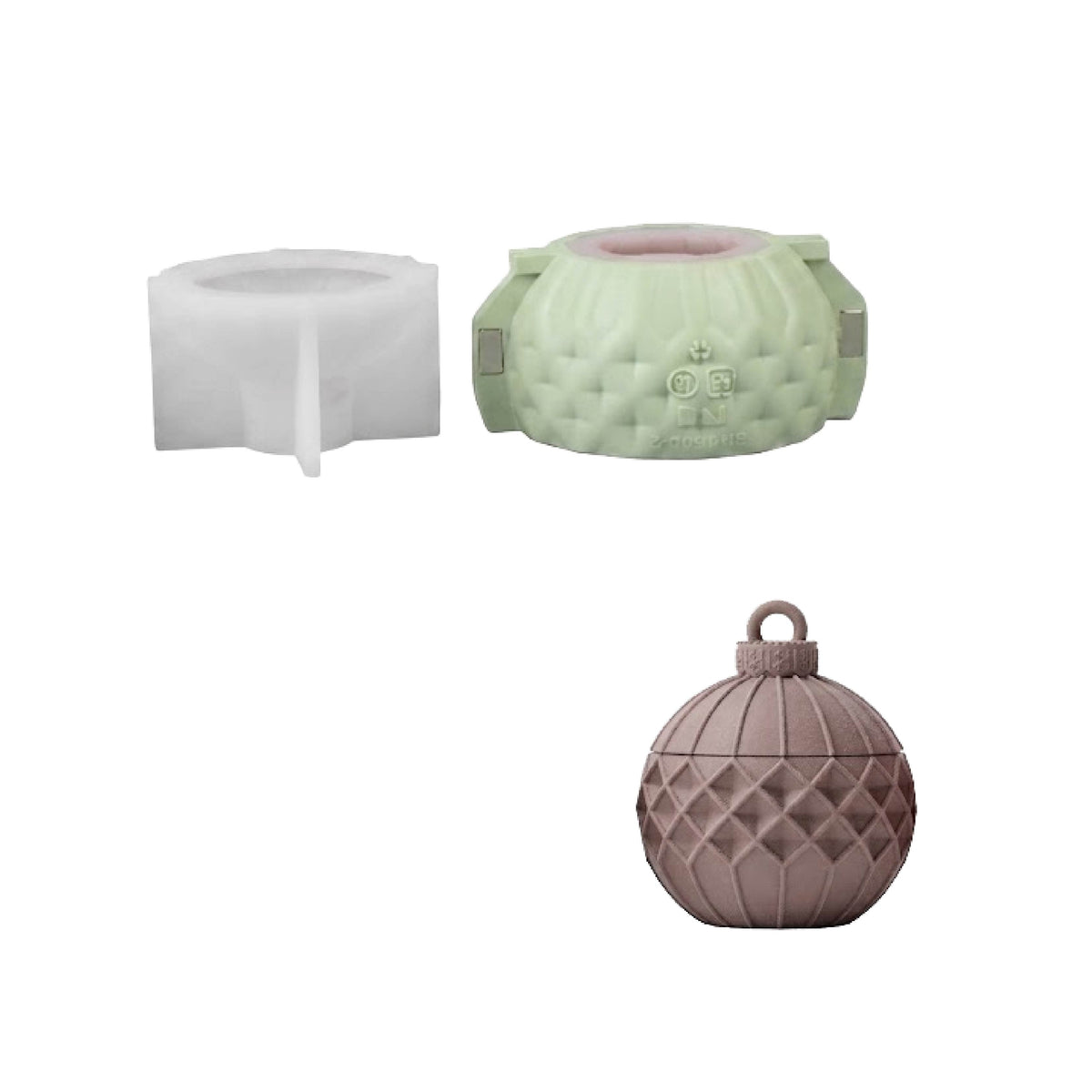 Geometric Pattern Christmas Bauble Candle Jar Silicone Mold Collection