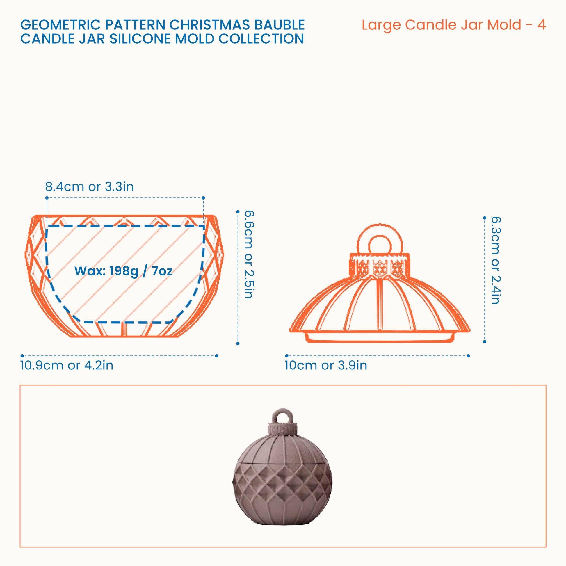 Layered Ornament Large Candle Jar Mold size guide
