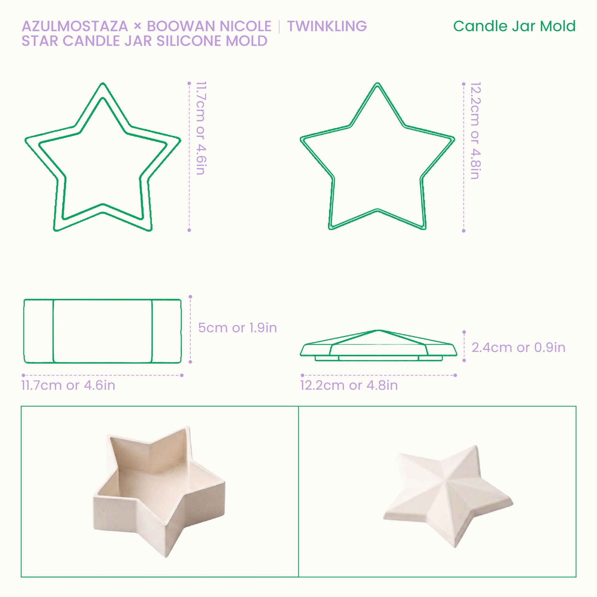 SH1532 Twinkling Star Candle Jar Silicone Mold size guide