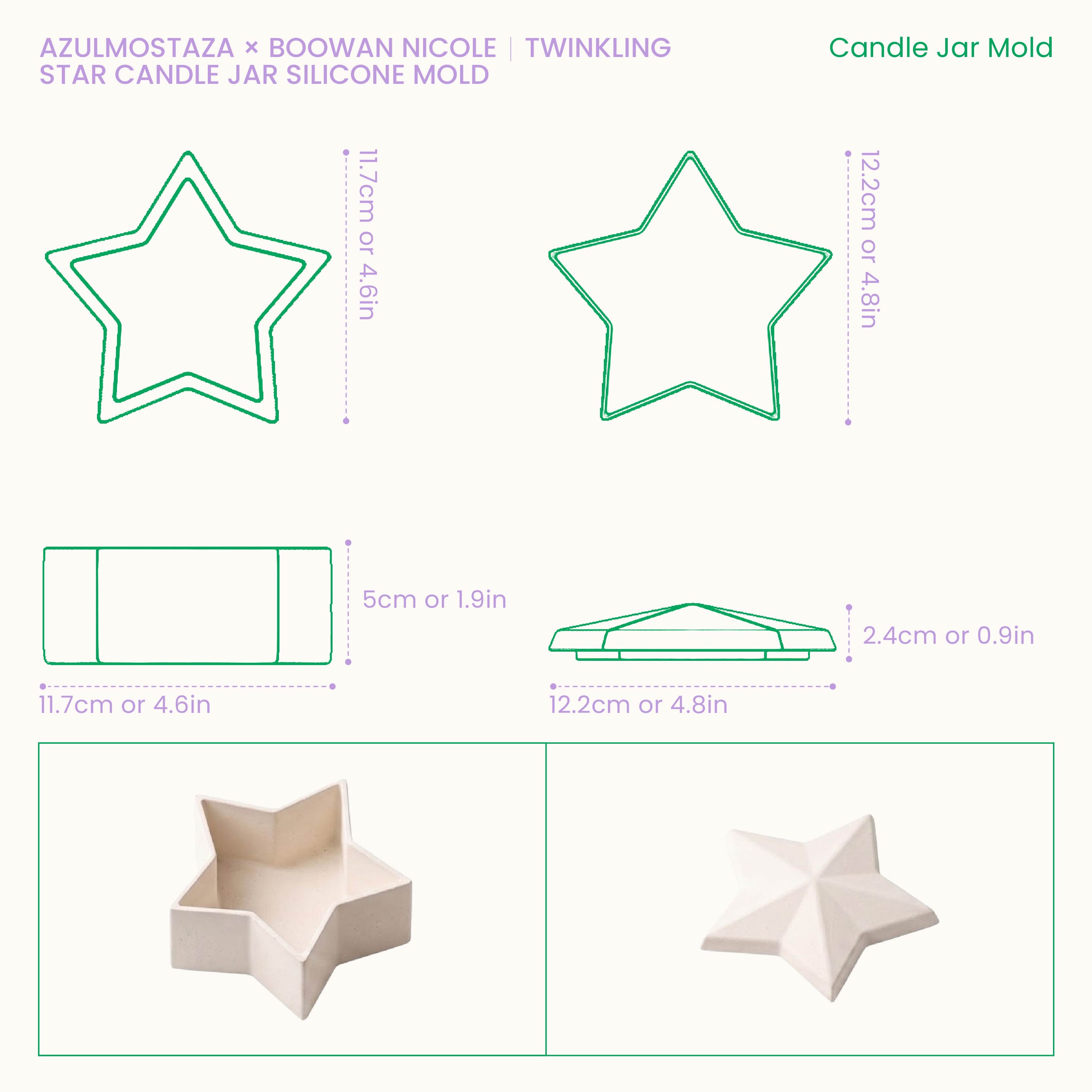 SH1532 Twinkling Star Candle Jar Silicone Mold size guide