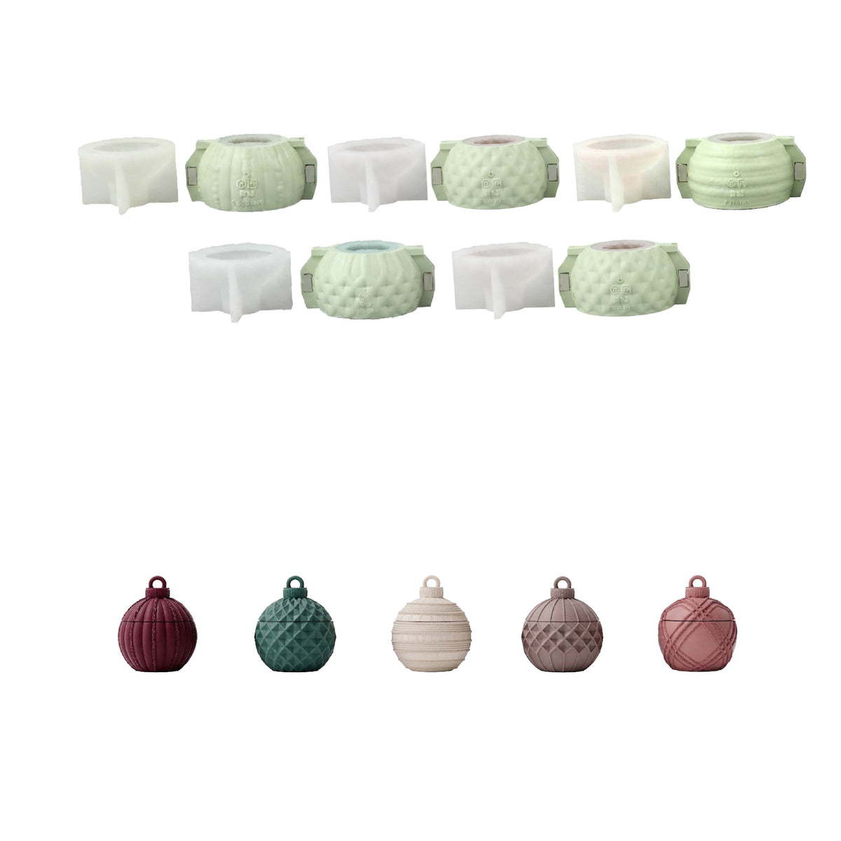 Geometric Pattern Christmas Bauble Candle Jar Silicone Mold Collection