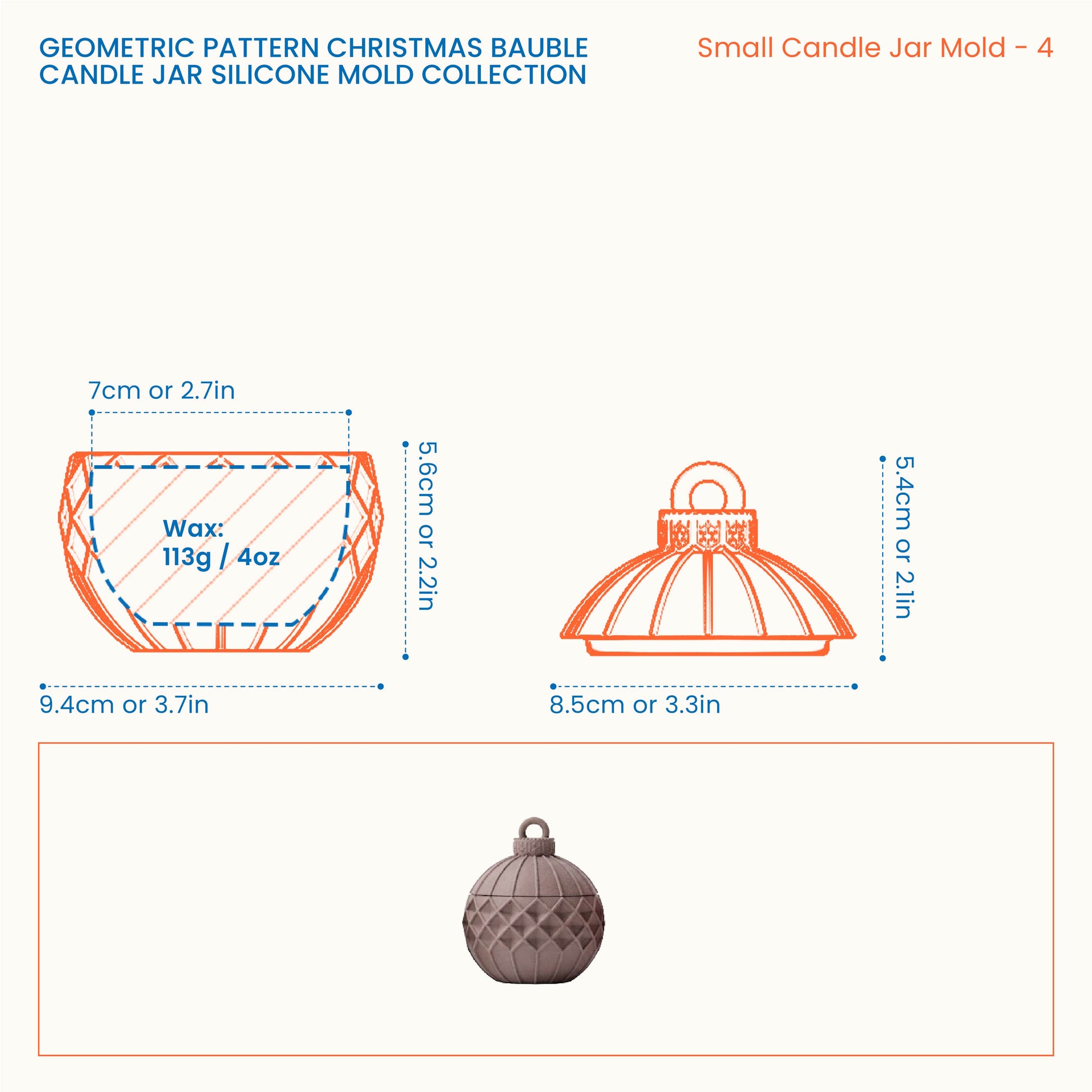 Layered Ornament Small Candle Jar Mold size guide