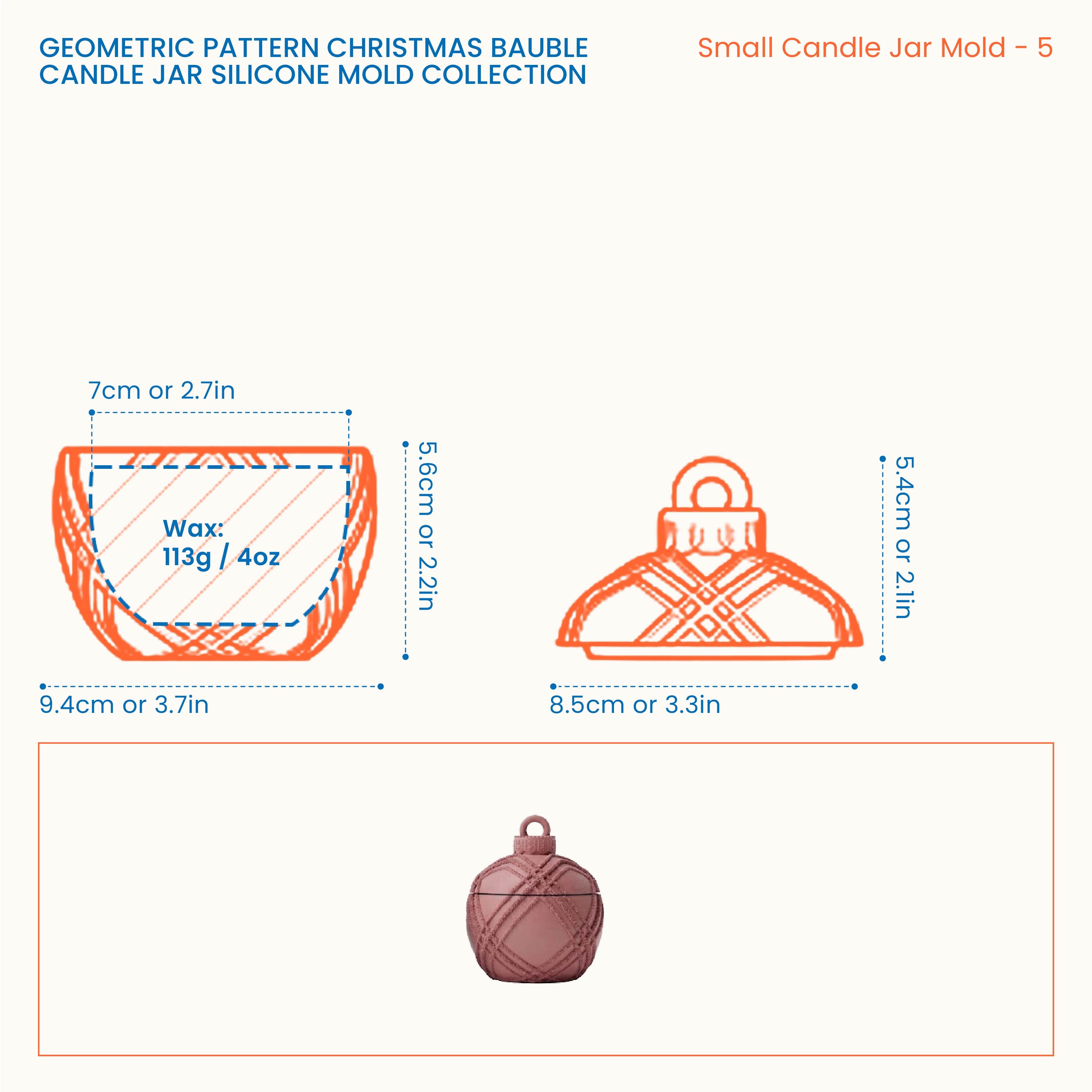 Chevron Ornament Small Candle Jar Mold size guide