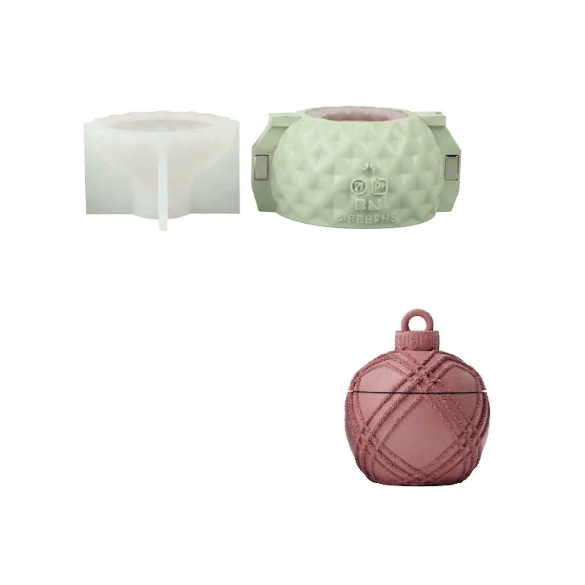 Geometric Pattern Christmas Bauble Candle Jar Silicone Mold Collection