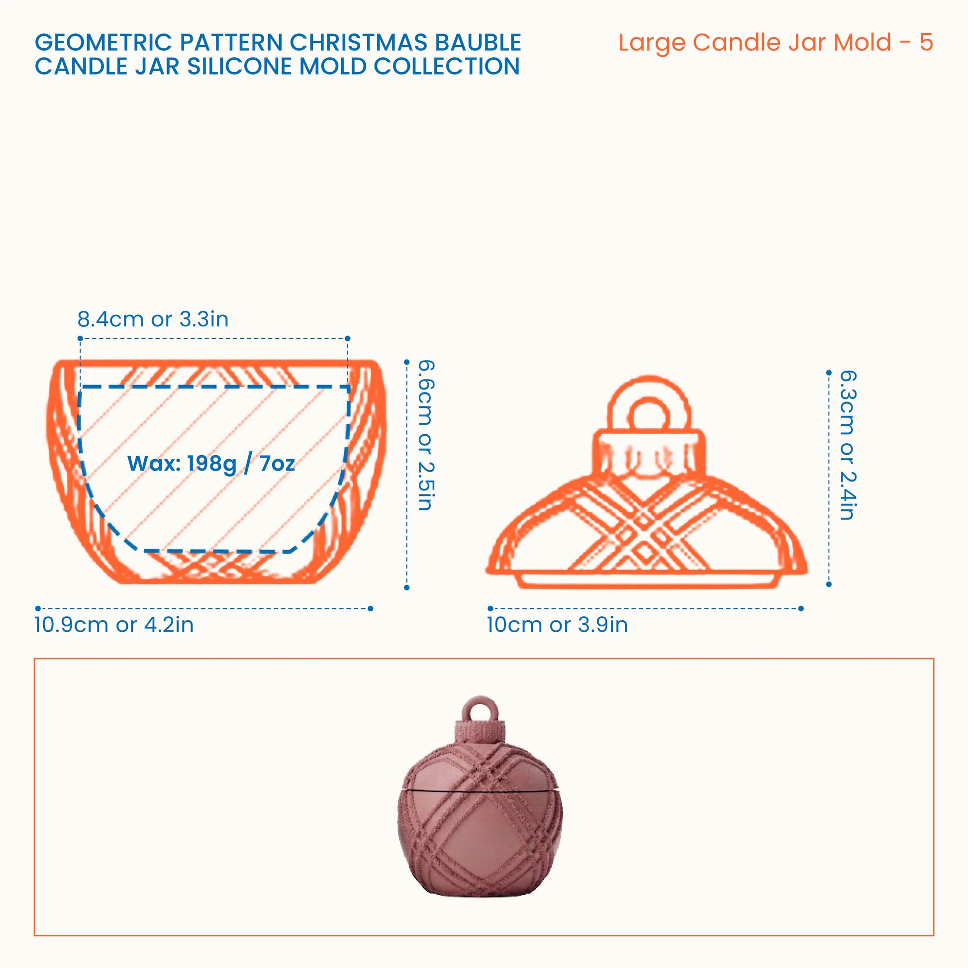 Chevron Ornament Large Candle Jar Mold size guide