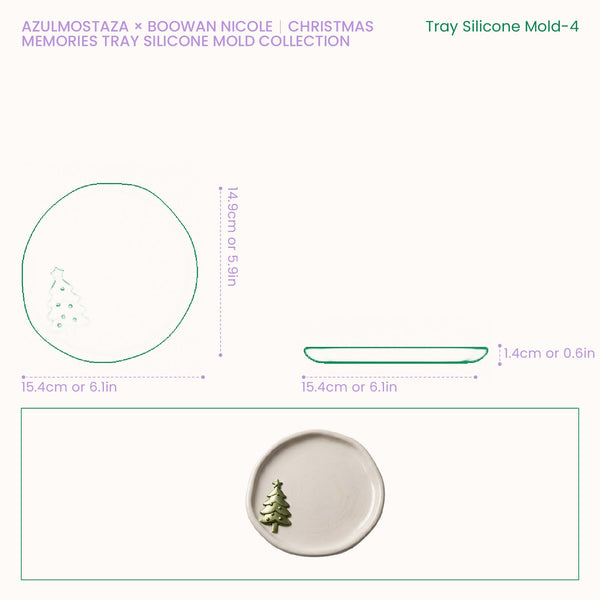 Size chart for the Christmas Memories It's the Most Wonderful Time of the Year trinket tray silicone mold, showing a 15.6cm diameter, 13.3cm depth, and 1.4cm wall height.