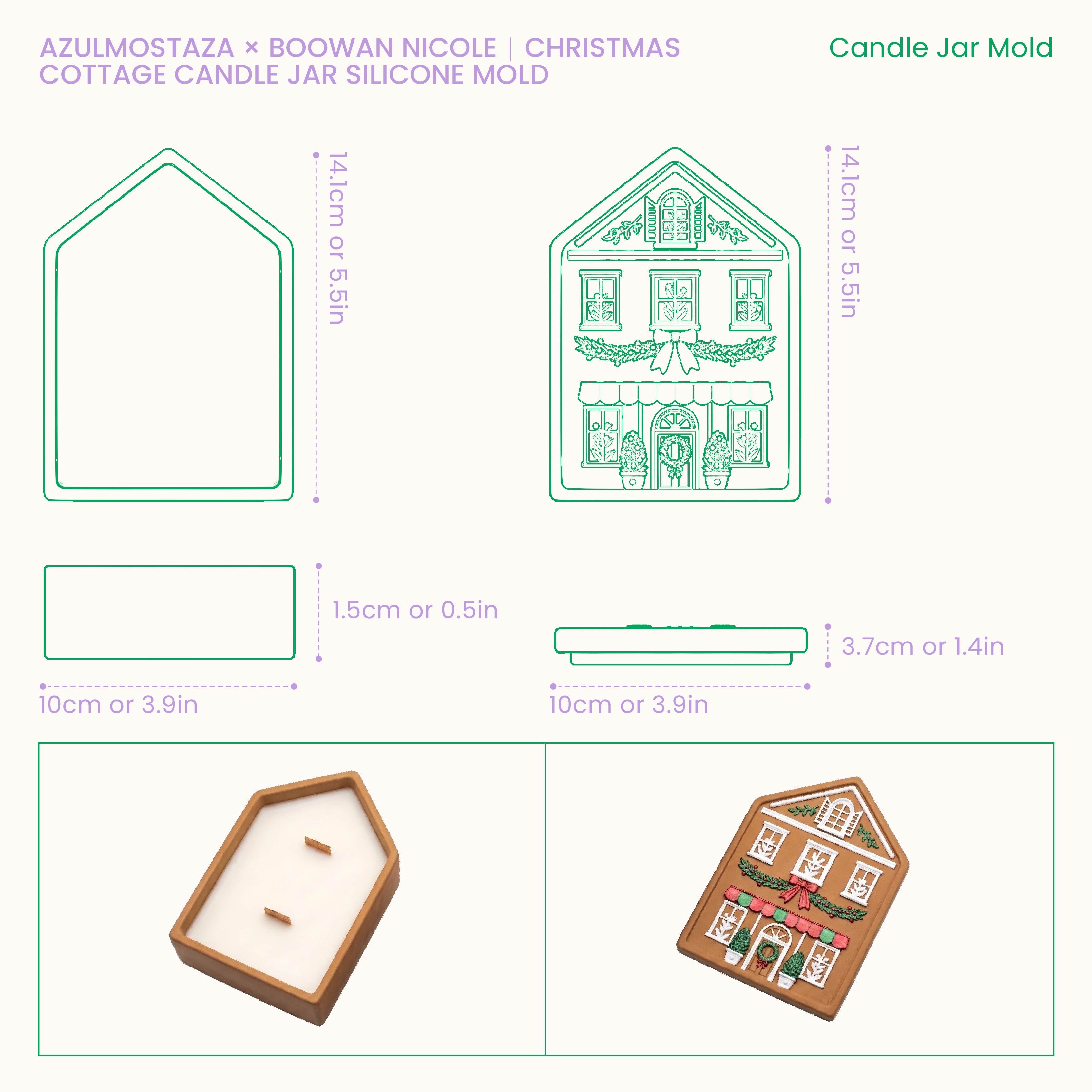 SH1585 Christmas Cottage Candle Jar Silicone Mold size guide