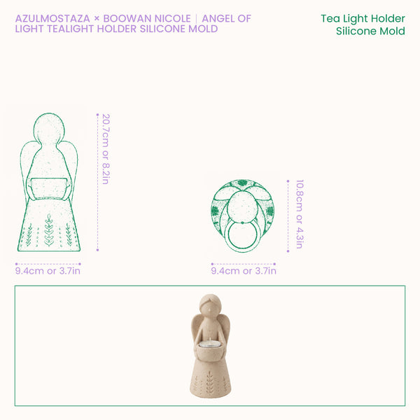 SH1599 Angel of Light Tealight Holder Silicone Mold size guide
