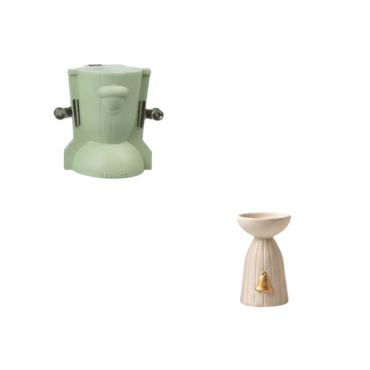 Bell charm taper candle holder and its green silicone mold