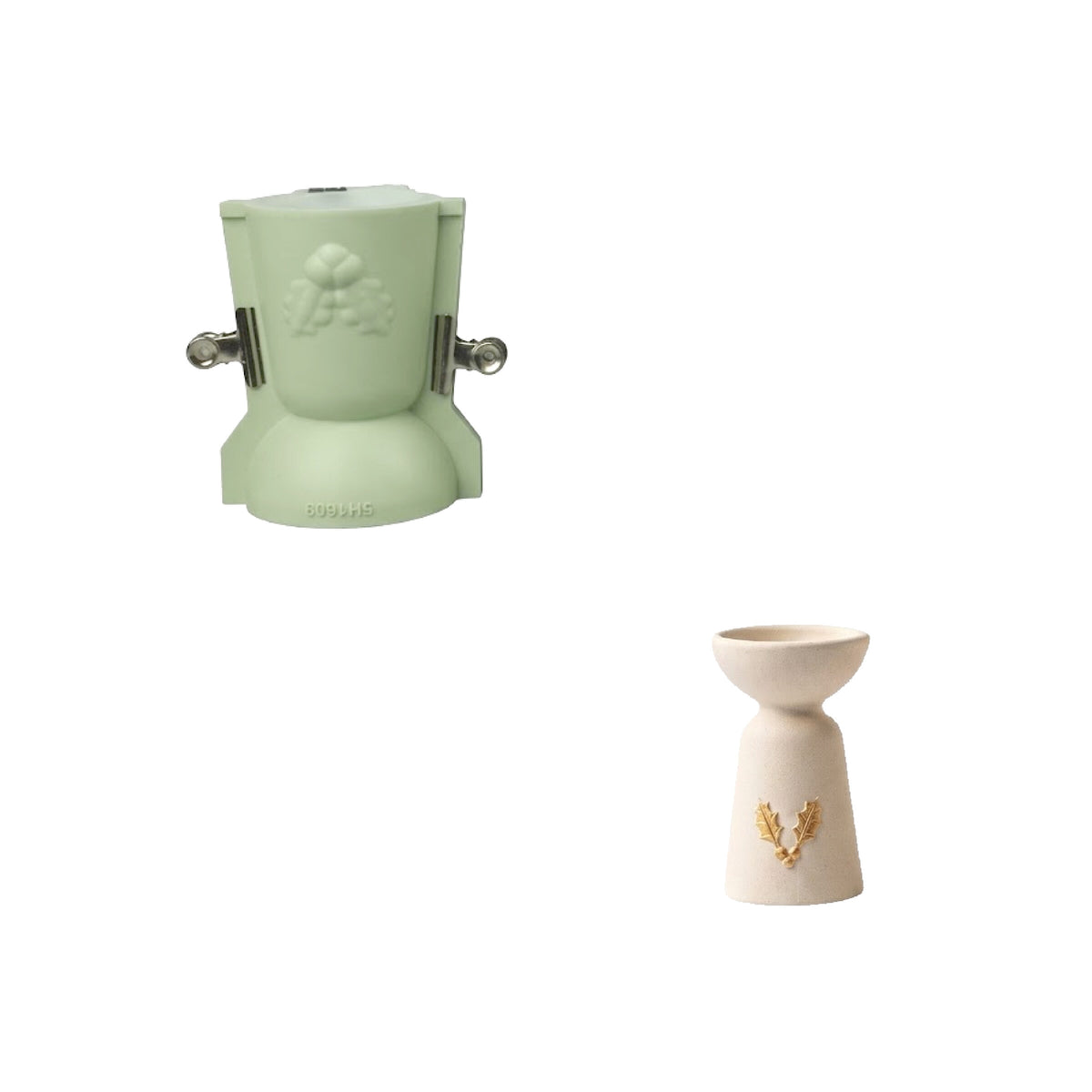 Holly charm taper candle holder and its green silicone mold