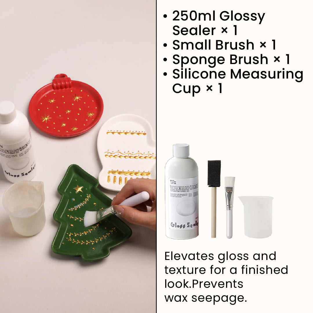 Glossy sealer set with sealer, brushes and measuring cup