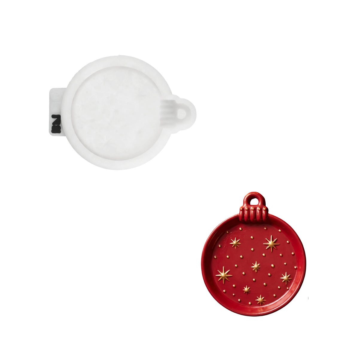 Red Christmas ornament tray and its white silicone mold
