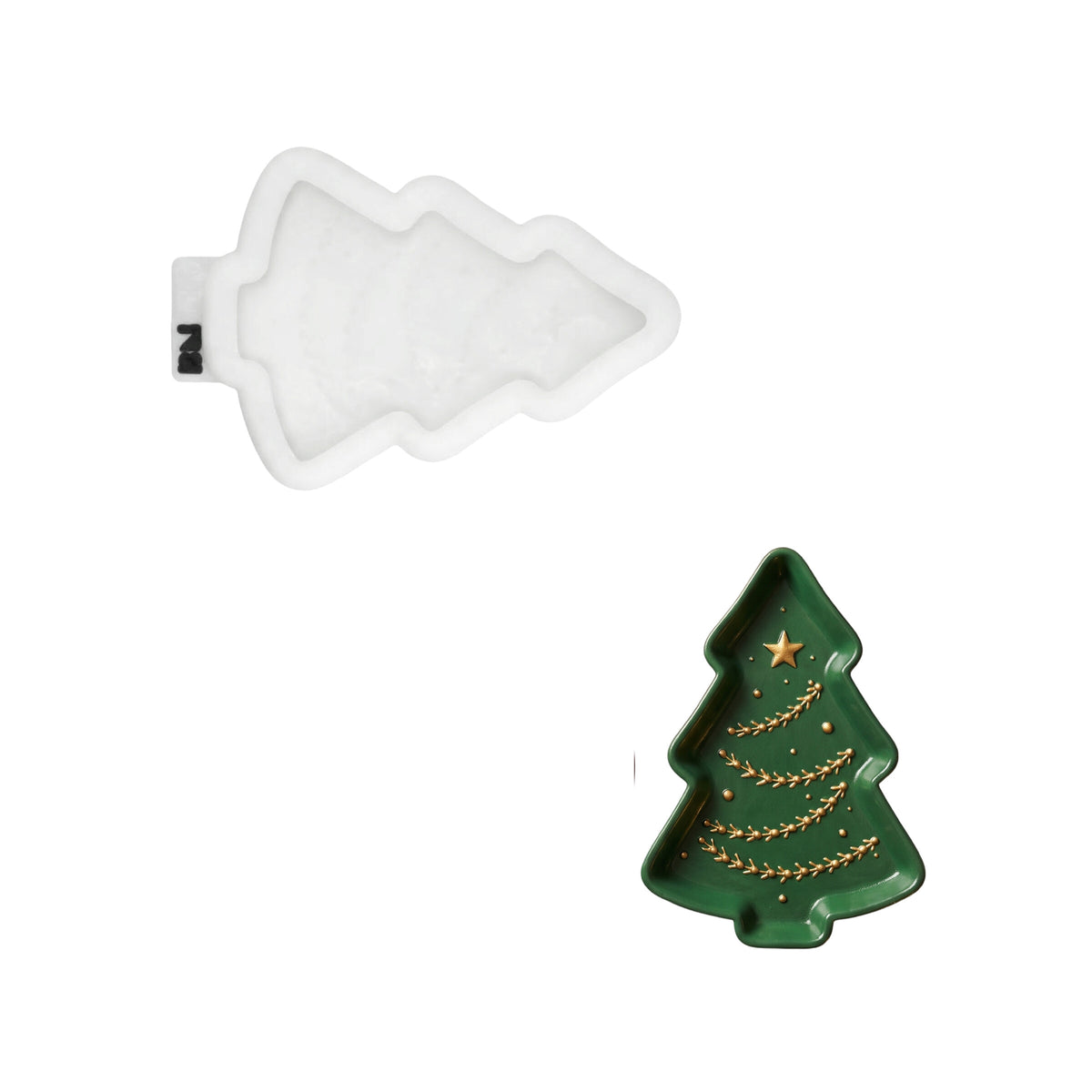 Green Christmas tree tray and its white silicone mold