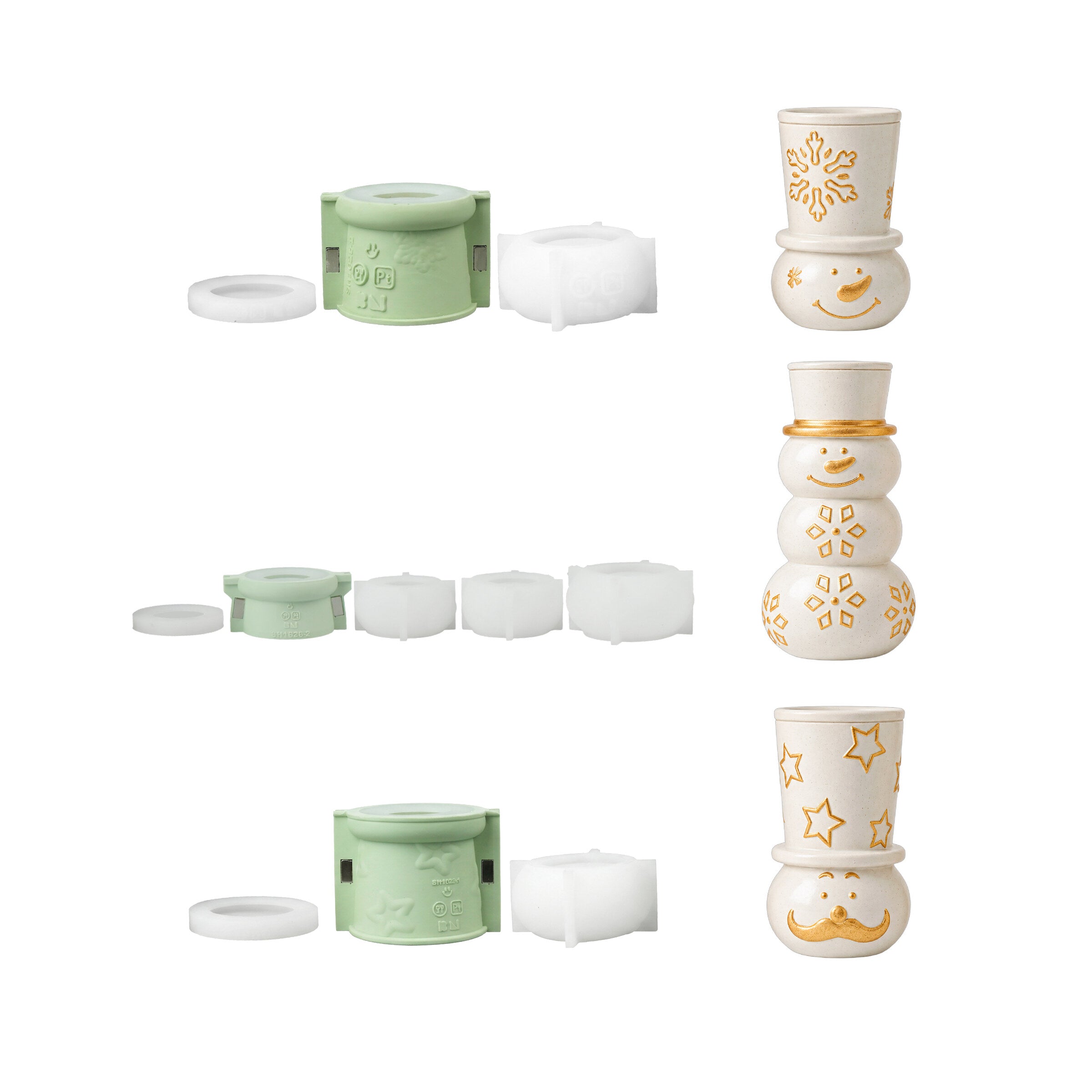 Set of three snowman stacking candle jar silicone molds