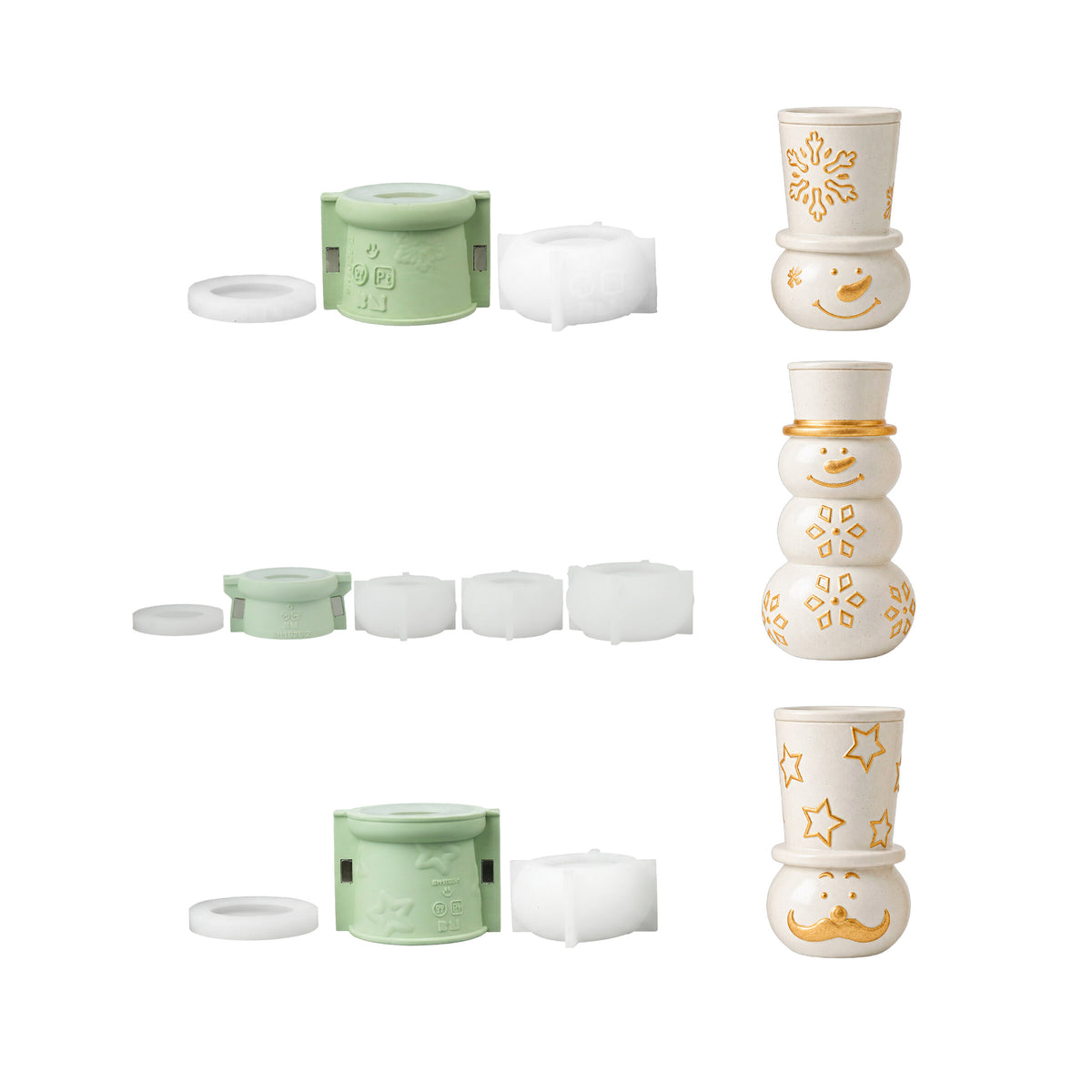 Set of three snowman stacking candle jar silicone molds
