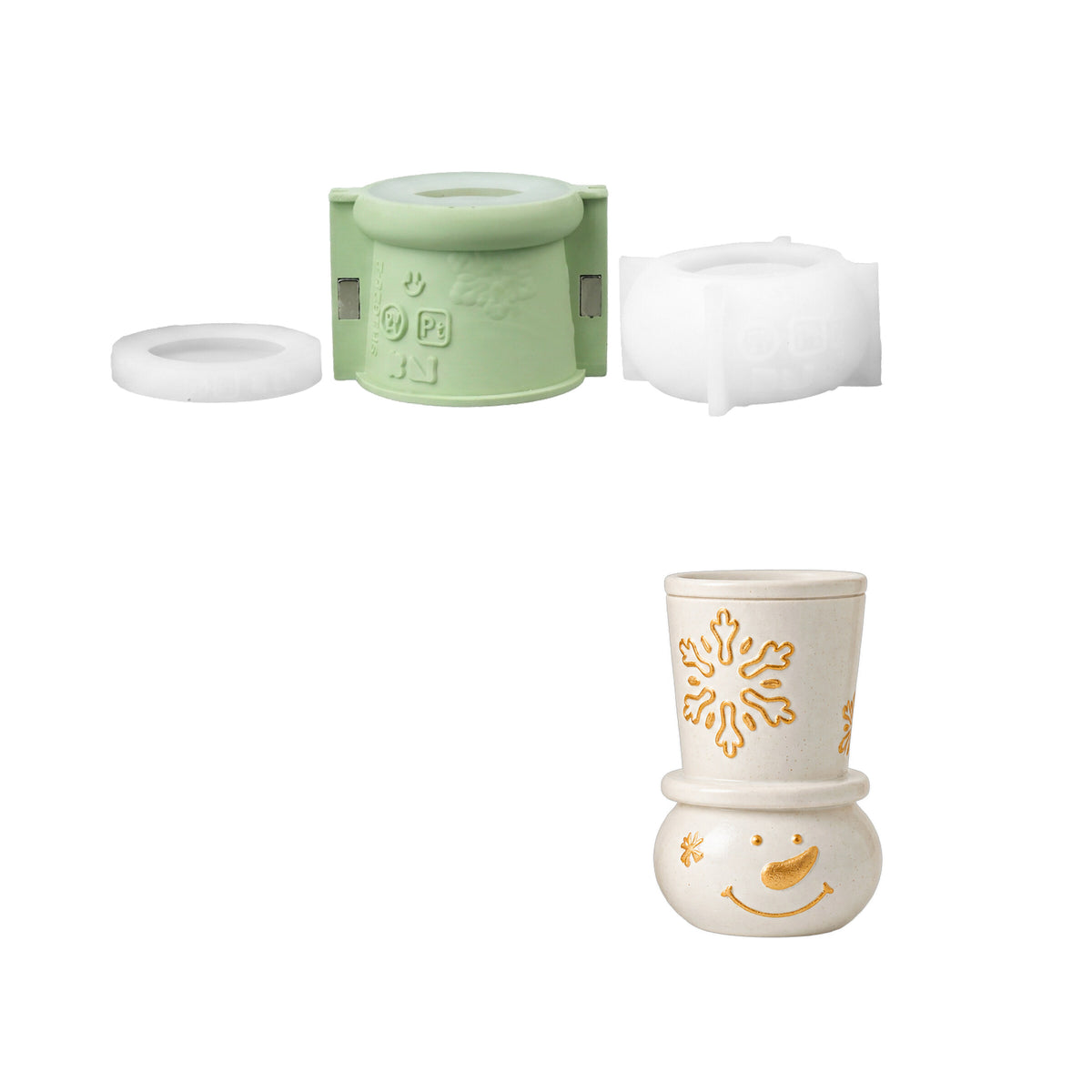 Snowflake snowman candle jar and its silicone molds