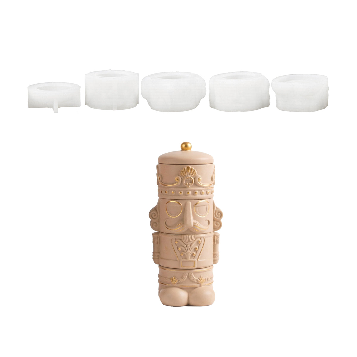 Cream nutcracker candle jar and its silicone molds