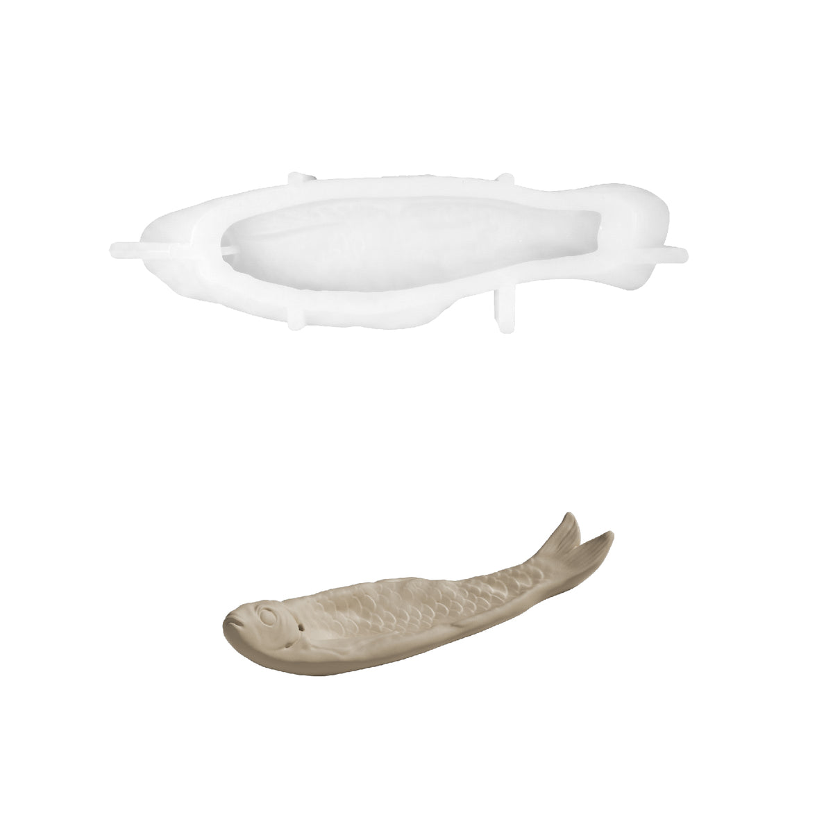 Little dried fish incense holder silicone mold with a finished fish-shaped cast
