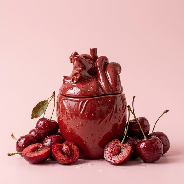 Red Anatomical Heart Jar with Cherries - Boowan Nicole