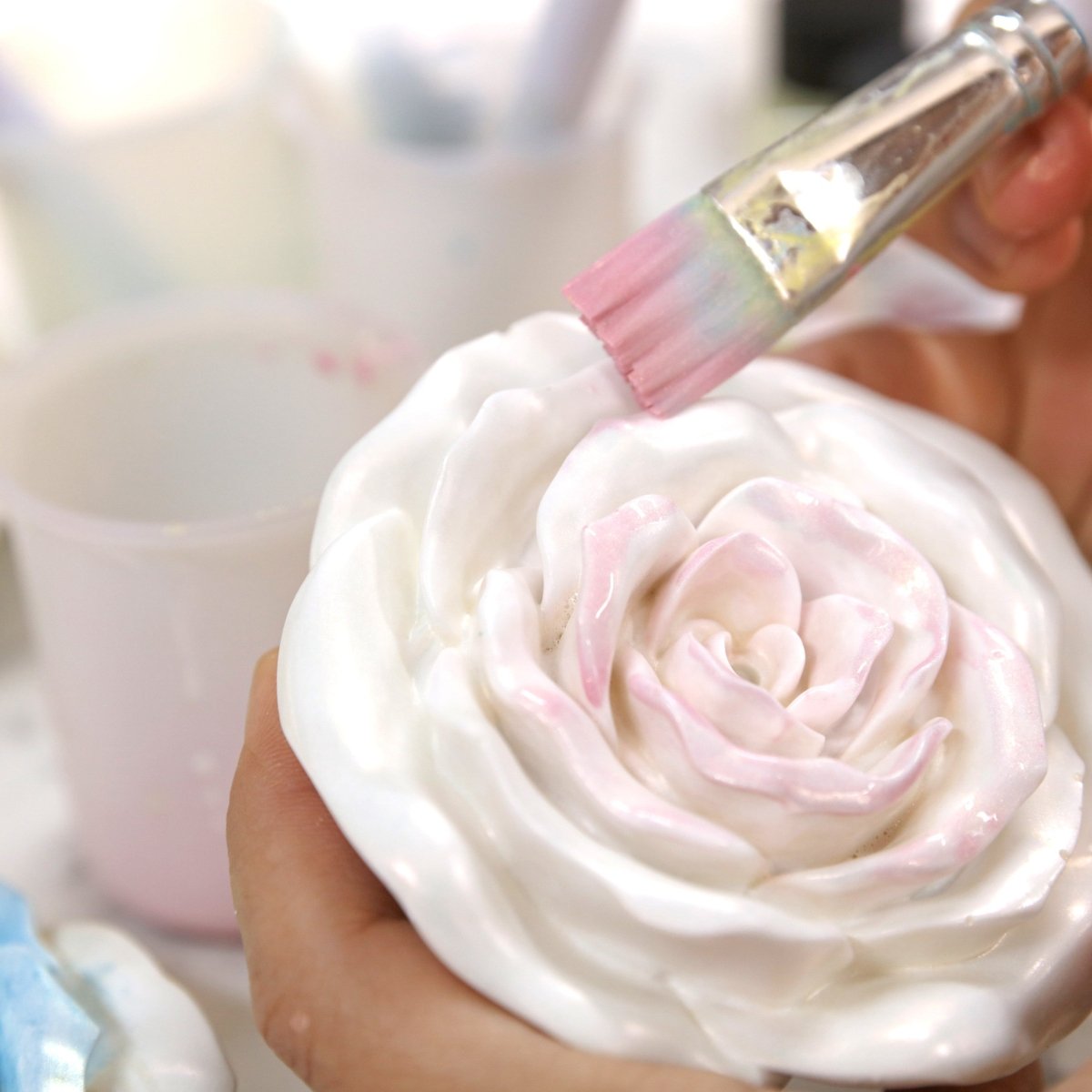 Hand-Painted White rose incense holder with Glitter Sealer Varnish - Boowan Nicole