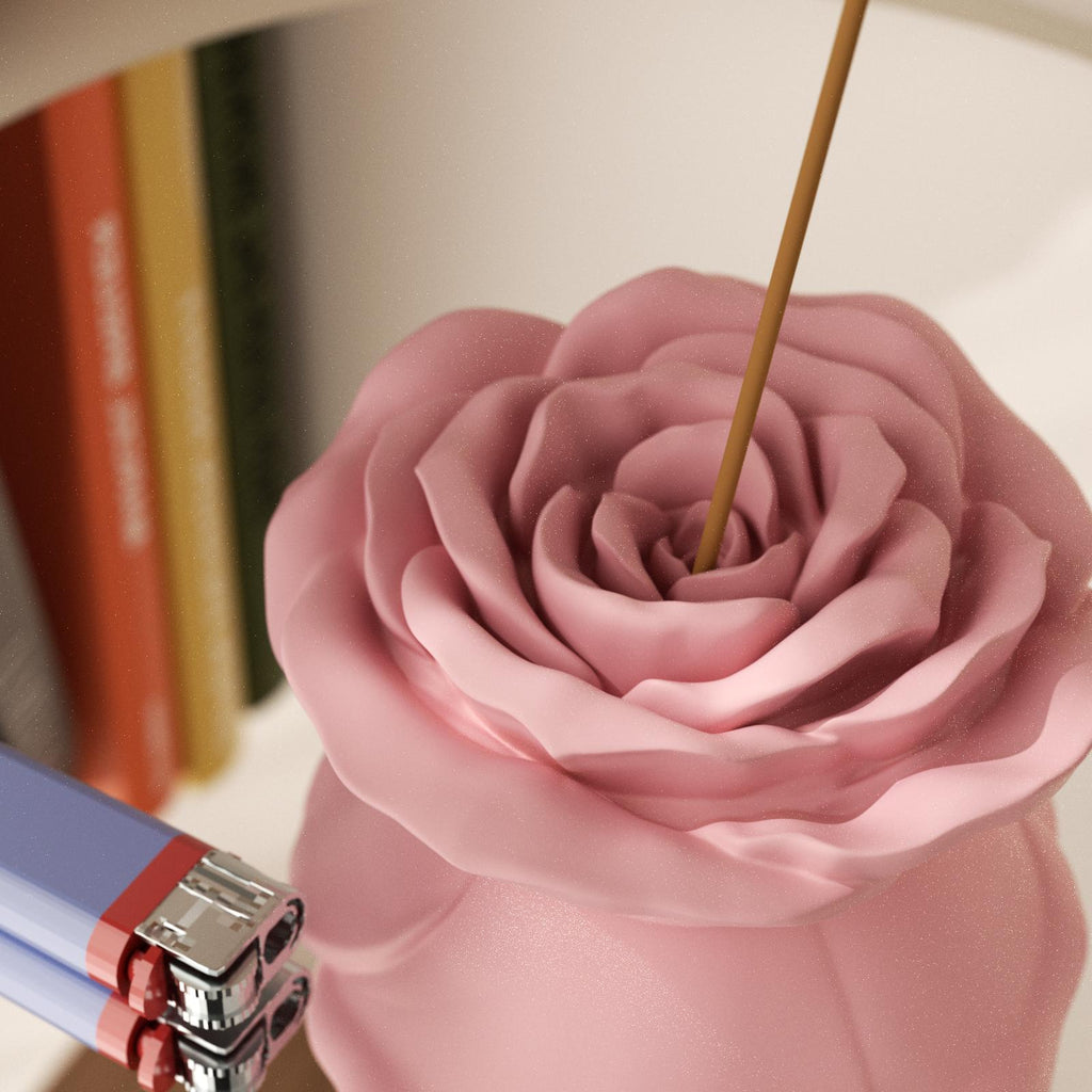 3D rose incense holder with delicate petals, blending beauty and function- Boowan Nicole