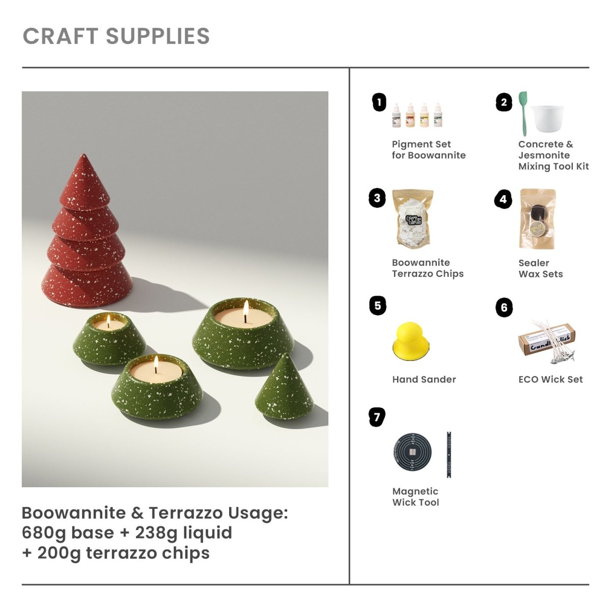 Craft Supplies : Pigment & Mixing Tool Kit & Terrazzo Chips & Sealer Wax Sets & Hand Sander & Eco Wick & Wick Centering Tool 