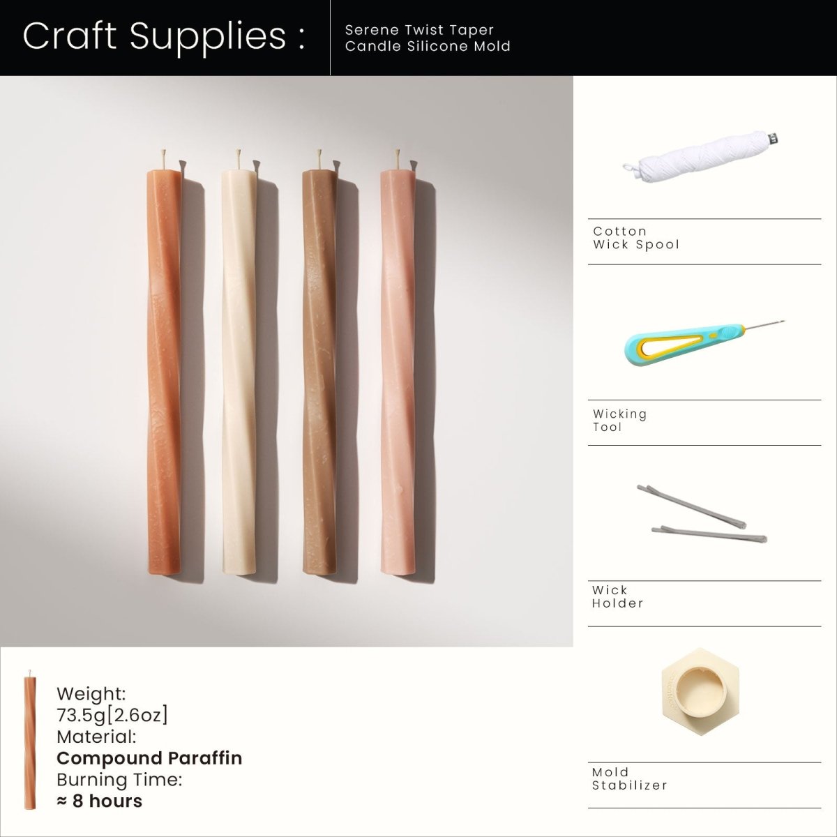 Serene Twist Taper Candle Silicone MoldTaper Candle MoldLZ0975+A0358