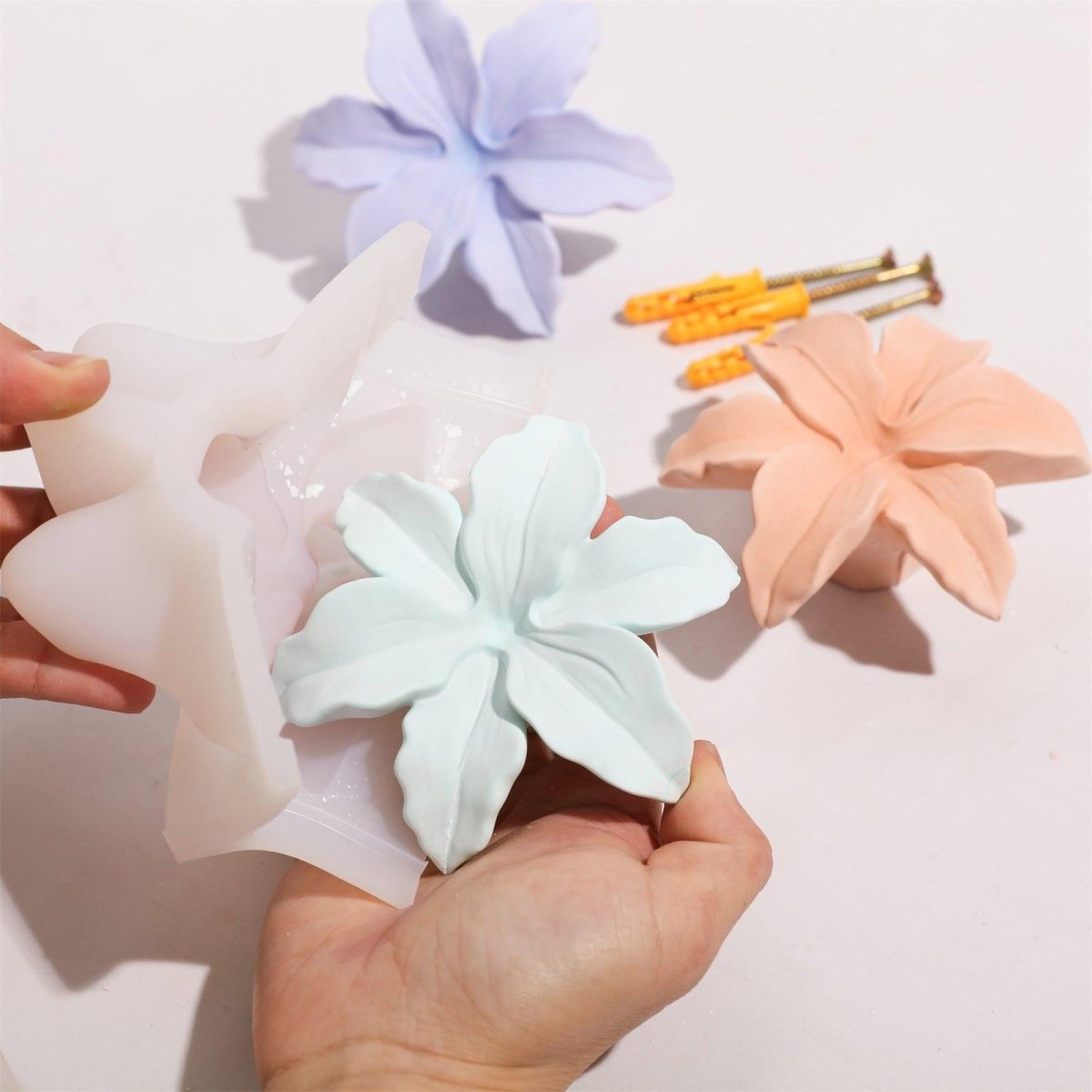 Demolded blooming blue lily wall cloth coat hook from silicone mold - Boowan Nicole