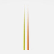 Ultra Slim Taper Acrylic Candle Mold, finished slim taper candles in green and orange on white background - Boowan Nicole