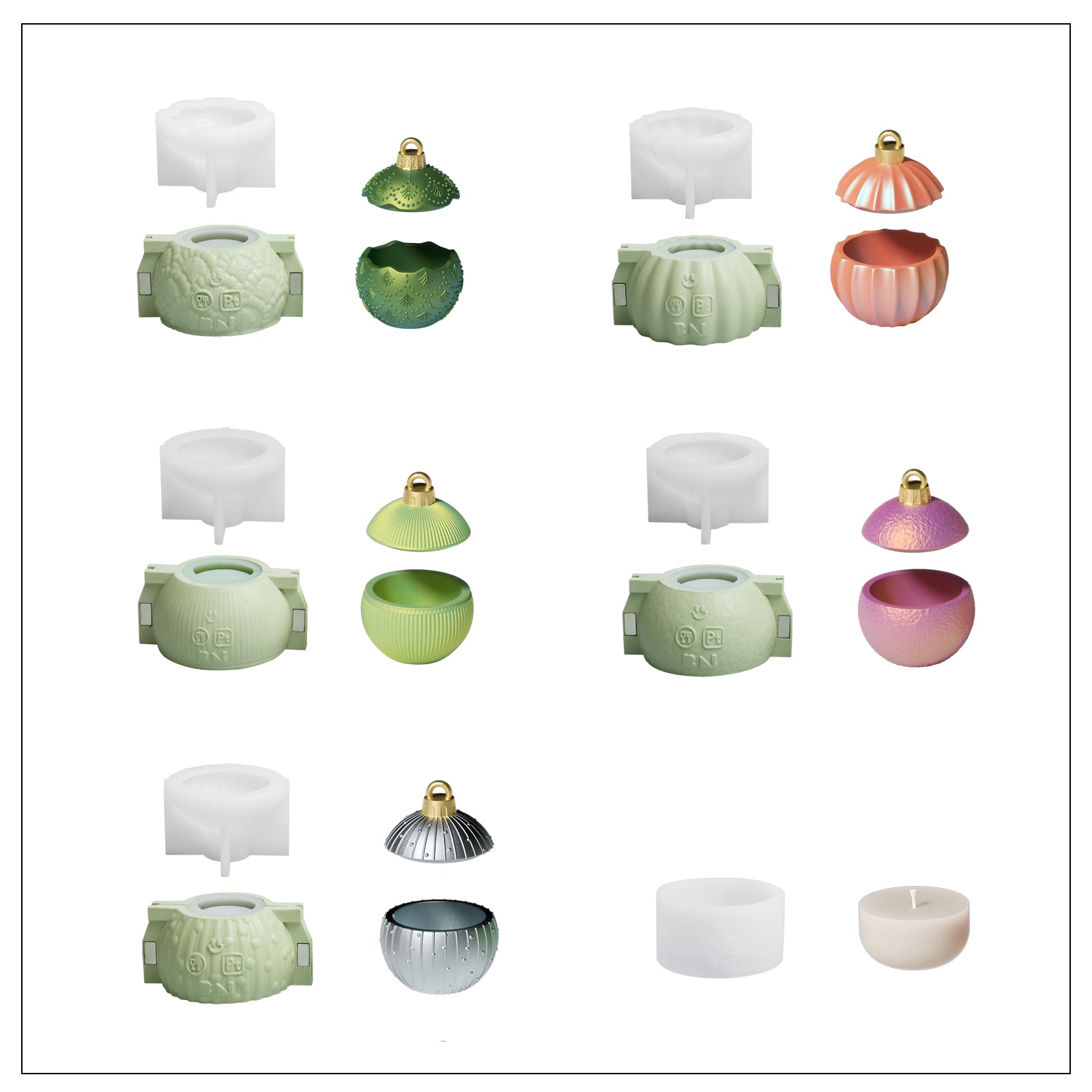 4oz Christmas Twinkle Bauble Candle Jar & Refill Silicone Mold Collection