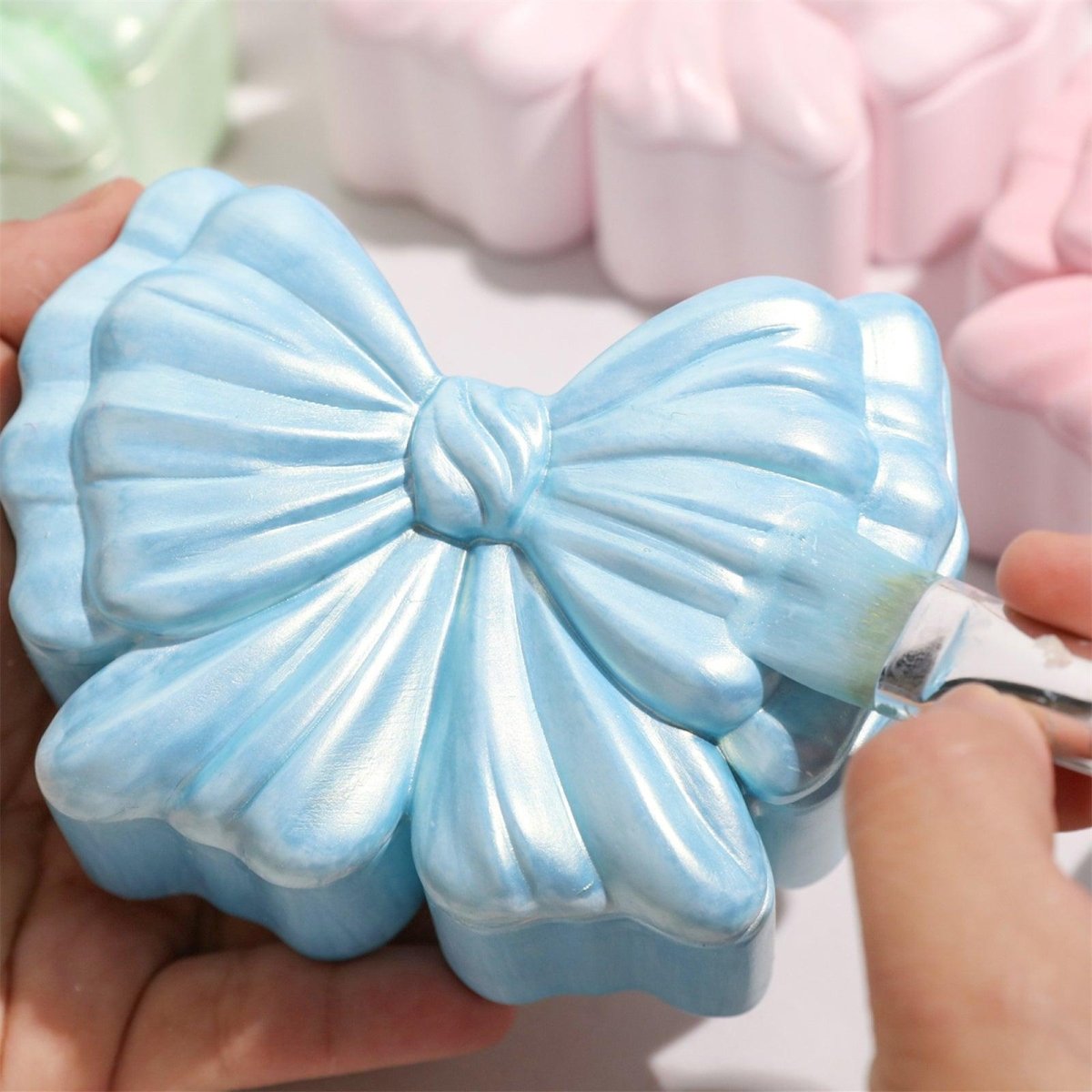 Hand-painted baby blue glitter sealer varnish- Boowan Nicole