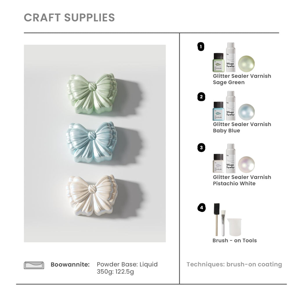 Craft Supplies - Sage Green & Pistachio White & Baby Blue Glitter Sealer Varnish & Brush on Tools - Boowan Nicole